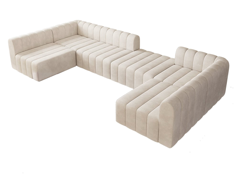 HMR 118.9" Modular Pit Sectional Sofa Set Convertible 6-Seater - Off White, Velvet