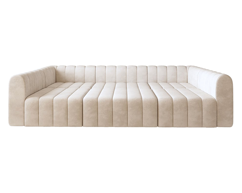 HMR 118.9" Modular Pit Sectional Sofa Set Convertible 6-Seater - Off White, Velvet