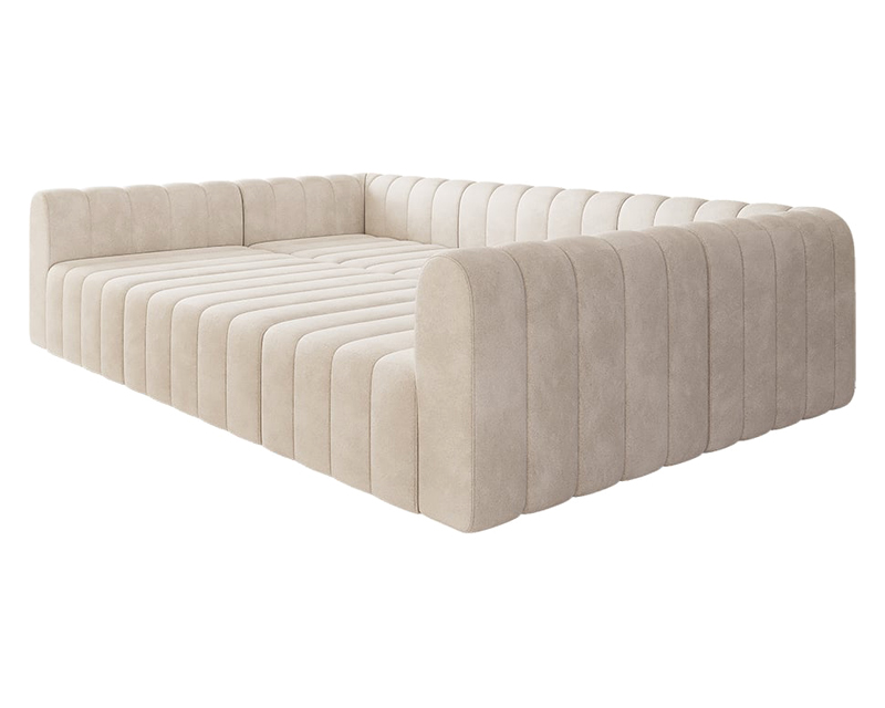 HMR 118.9" Modular Pit Sectional Sofa Set Convertible 6-Seater - Off White, Velvet