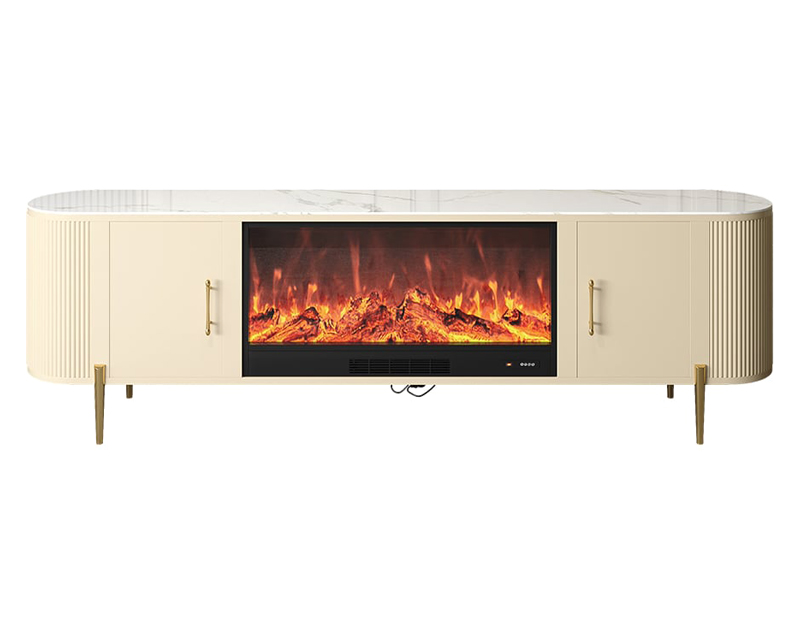 HMR 78.7" Modern Electric Fireplace TV Stand Sintered Stone Top with Remote Control - Beige