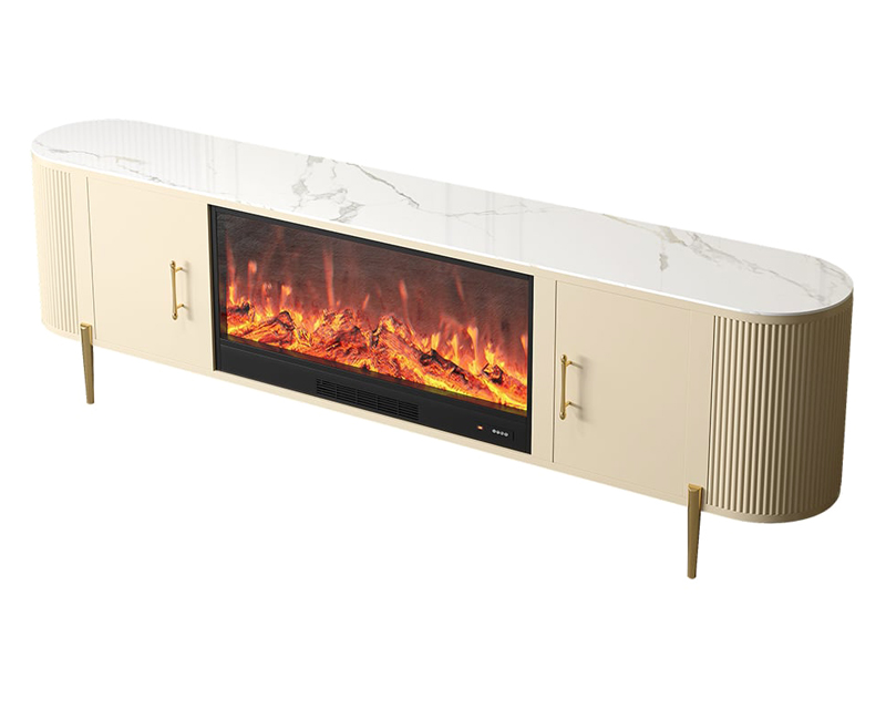 HMR 78.7" Modern Electric Fireplace TV Stand Sintered Stone Top with Remote Control - Beige