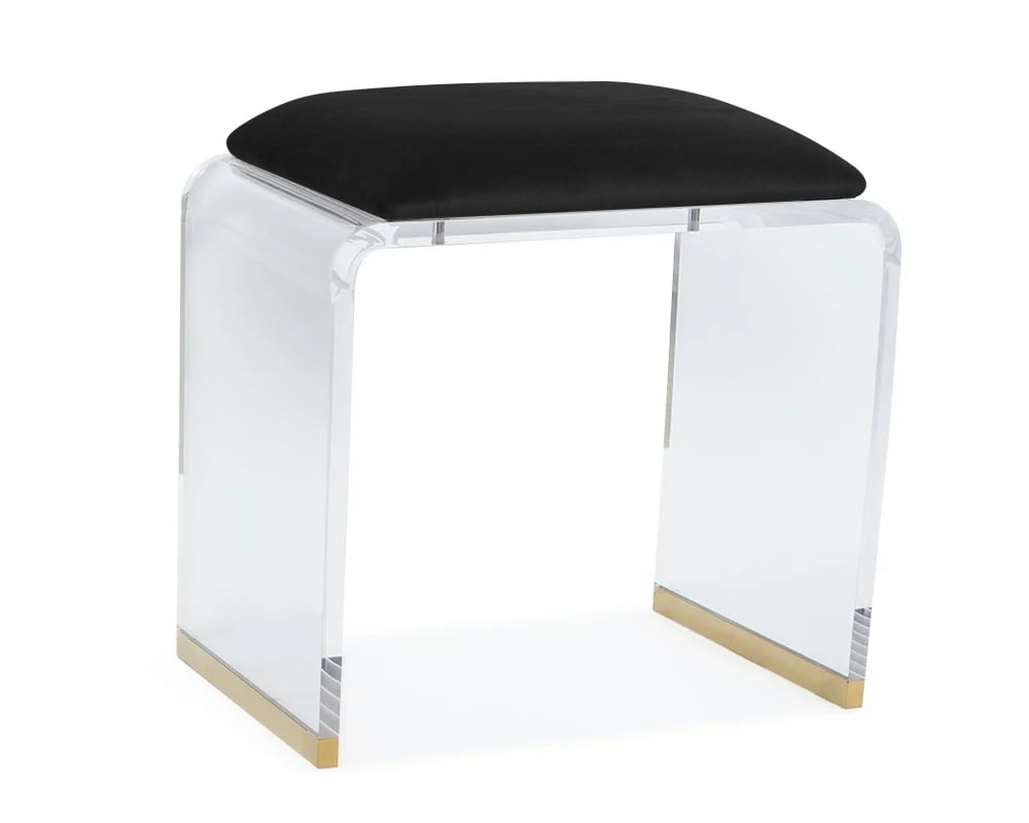 HMR Velvet Upholstered and Acrylic Frame Makeup Vanity Stool and Clear Ottoman - Black, 12.6"W x 9.1"D x 12.2"H