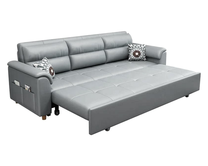 HMR Queen 2-Seater Sleeper Sofa - Light Gray, Leath-aire