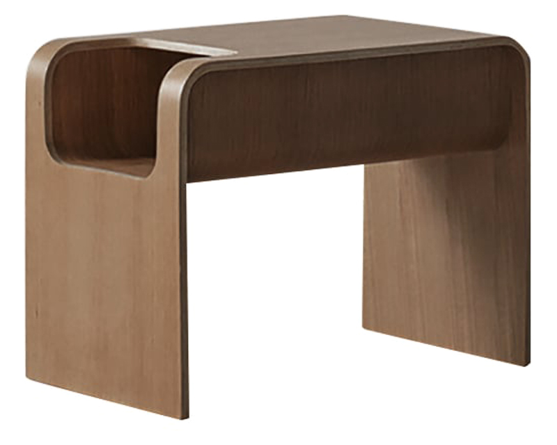 HMR C-Shaped Convertible Wood Side Table with Storage - Walnut