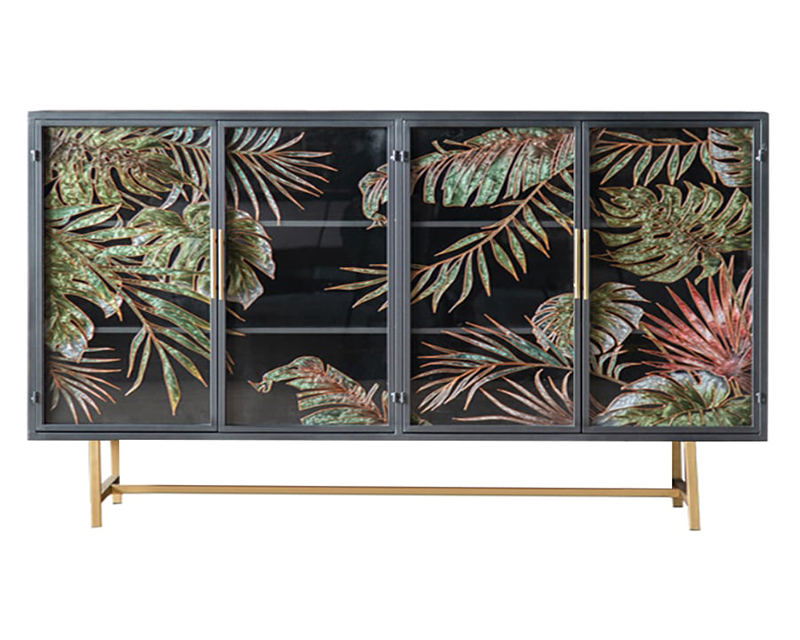 HMR 70.9'' Modern Painted Sideboard Buffet with Glass Doors and Shelves - Black, 70.9"W x 15"D x 37.4"H