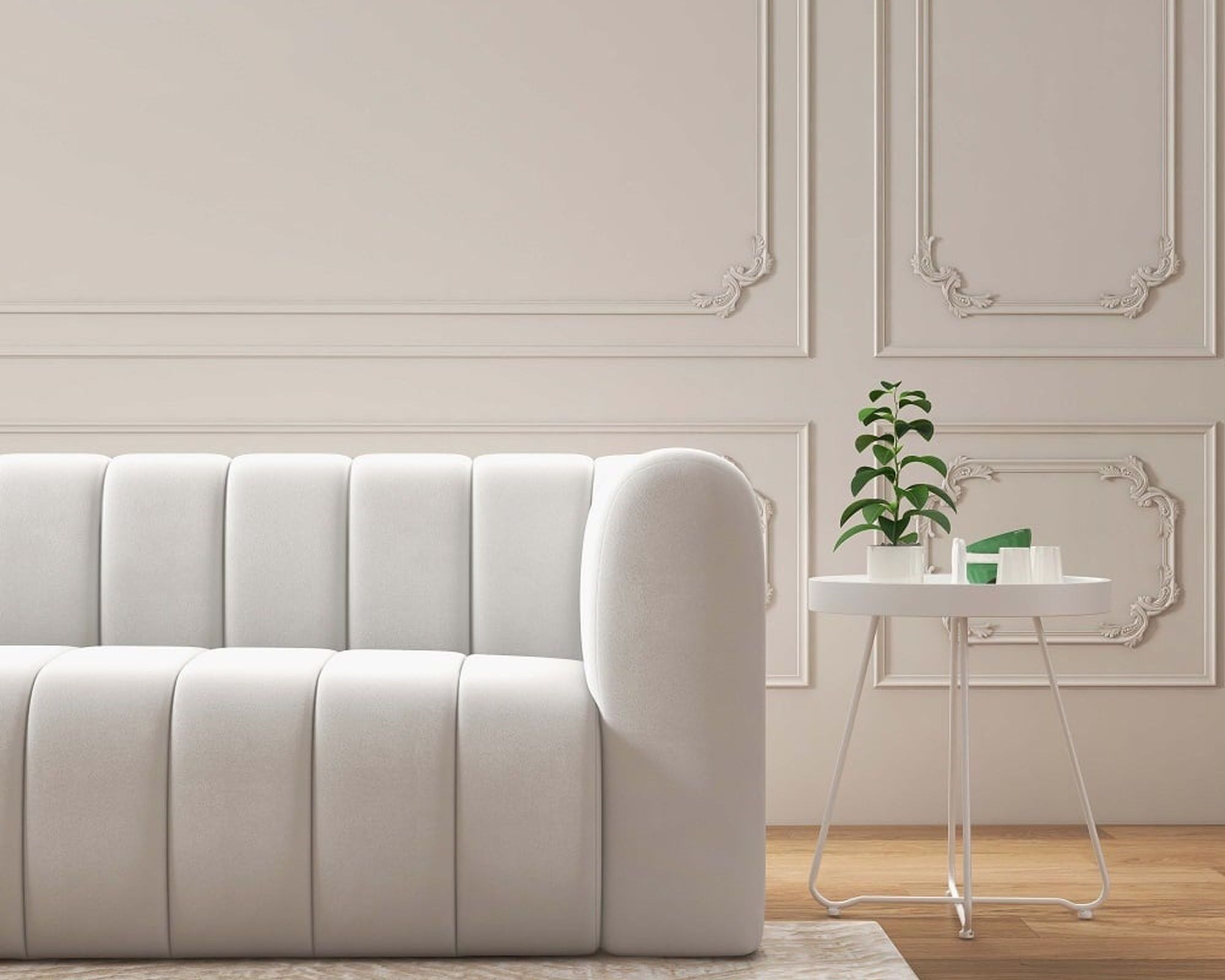 HMR Modern 3-Seater Sofa with Velvet Upholstered - White