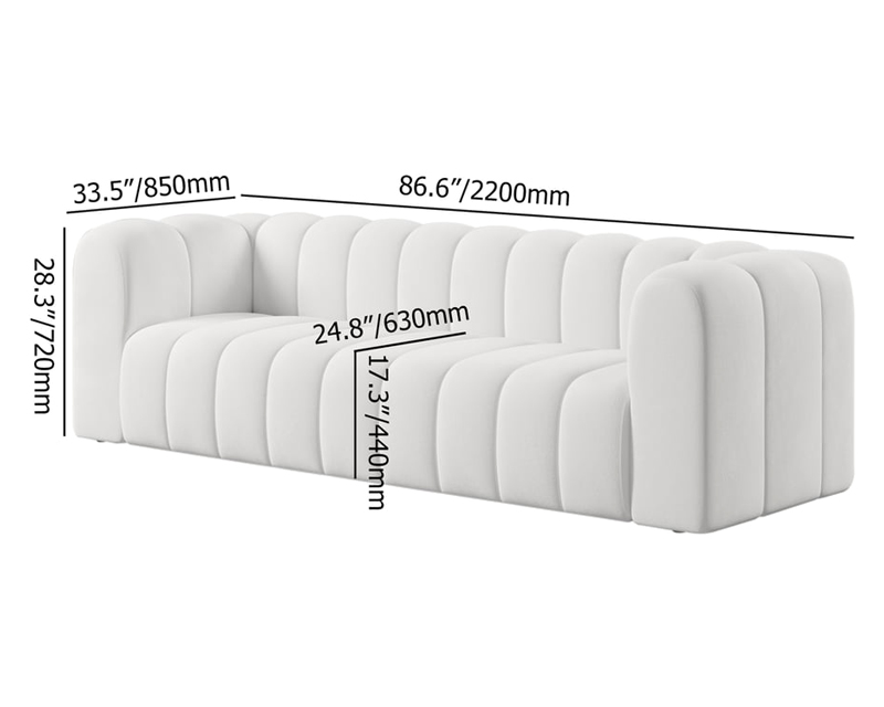 HMR Modern 3-Seater Sofa with Velvet Upholstered - White