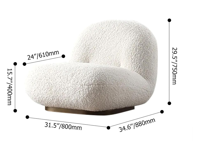 HMR Off-White Boucle Floor Sofa Lounge Chair Soft Cushion Single Sleeper - Off-White, Swivel Base