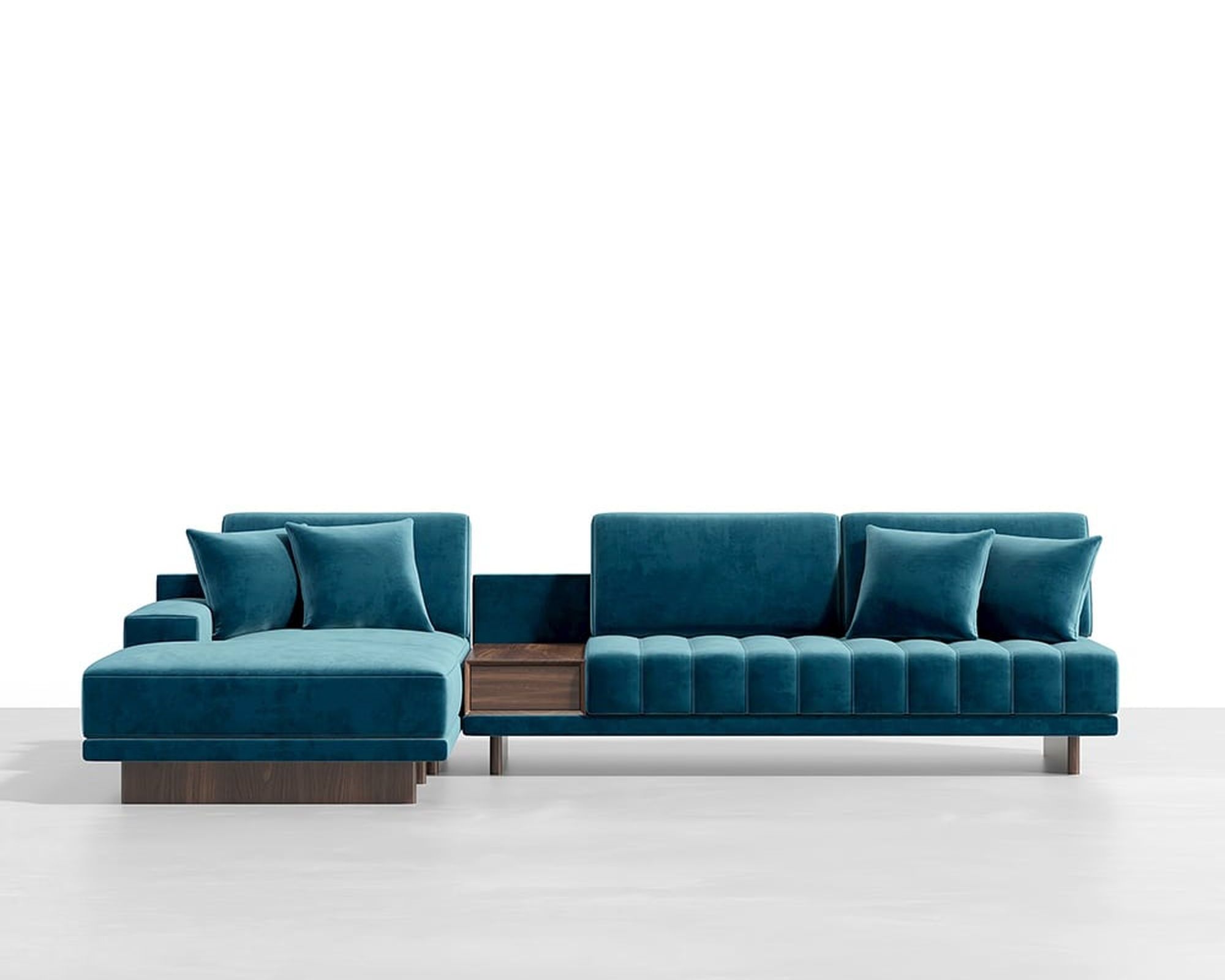 HMR 126" L-Shaped Modular Sectional with Chaise & Ottoman - Blue, Velvet