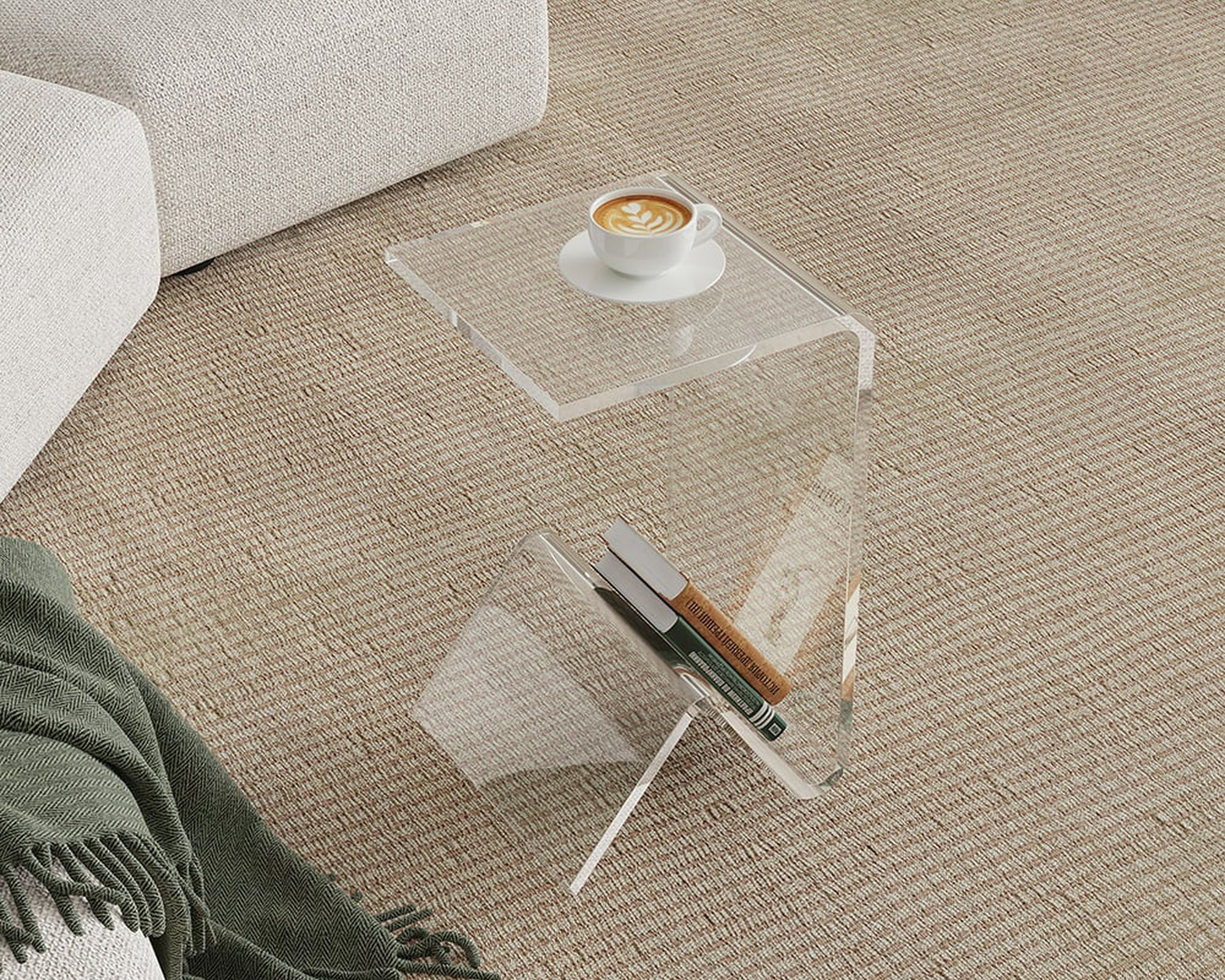 HMR C-shaped End Table with Storage Transparent Acrylic Small Space Side Table - Clear