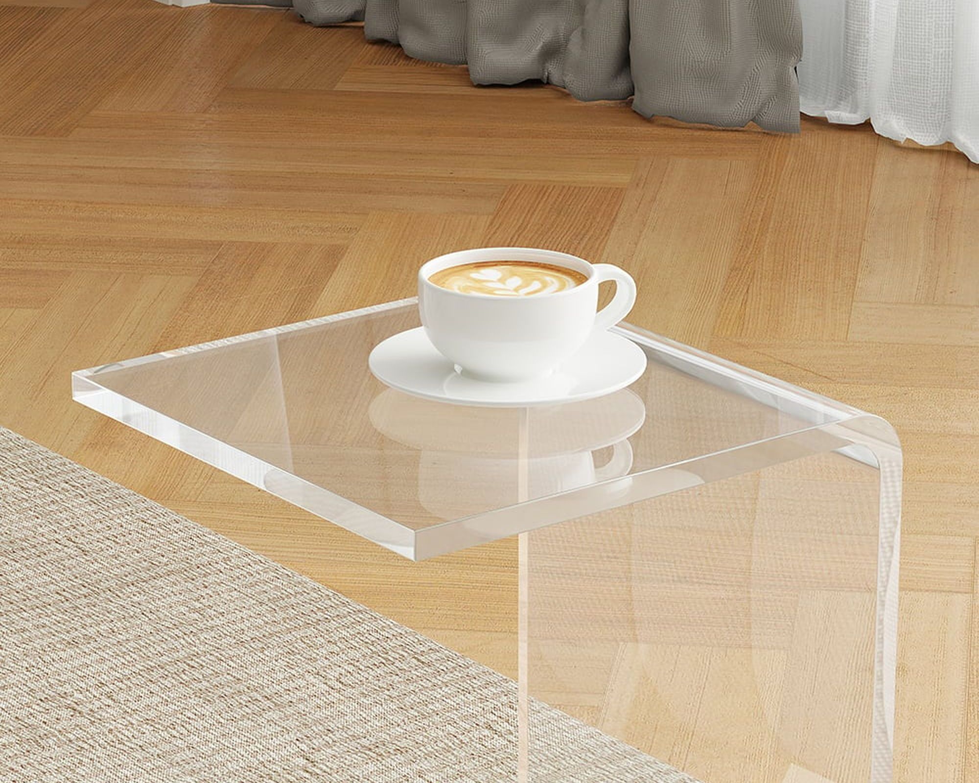 HMR C-shaped End Table with Storage Transparent Acrylic Small Space Side Table - Clear