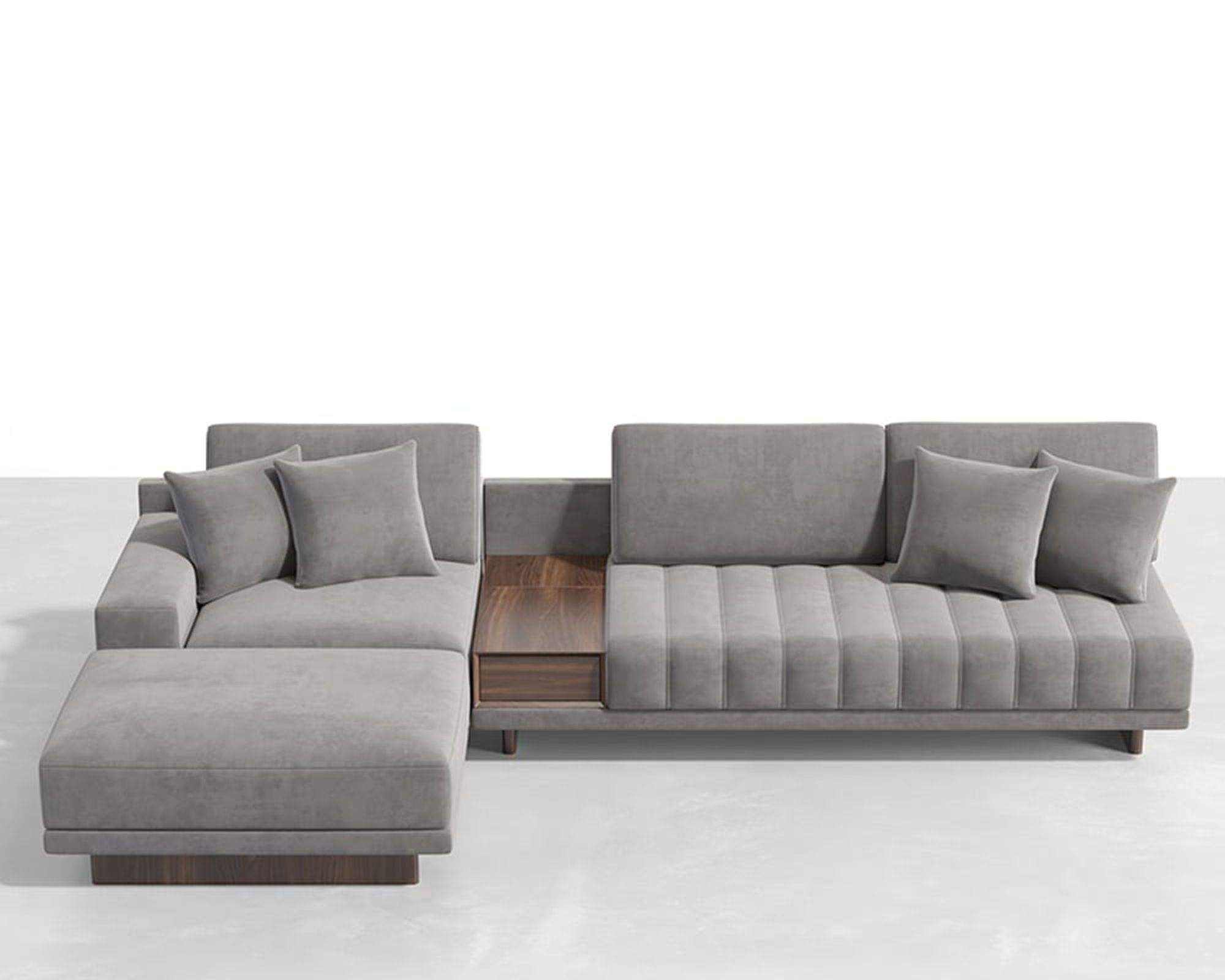 HMR 126" L-Shaped Modular Sectional with Chaise & Ottoman - Gray, Velvet