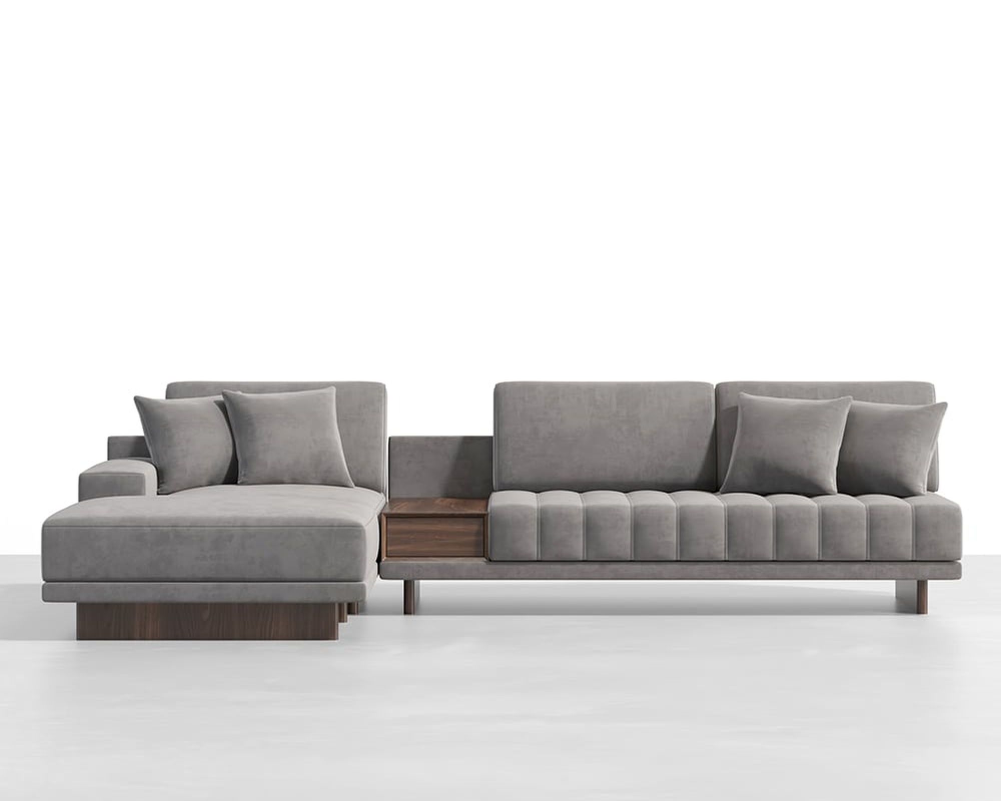 HMR 126" L-Shaped Modular Sectional with Chaise & Ottoman - Gray, Velvet