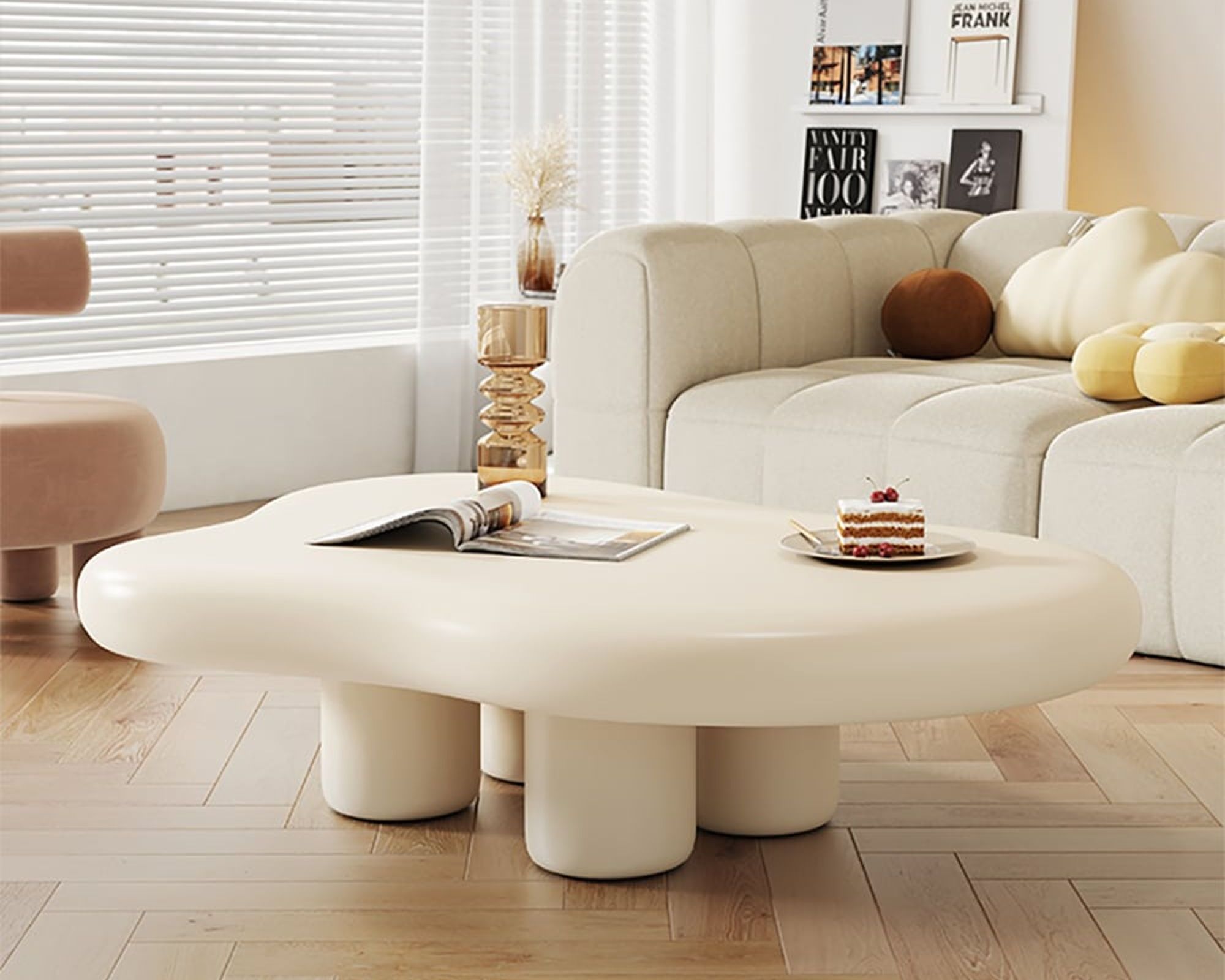 HMR 39" Irregular Cloud-Shaped Abstract Coffee Table - Off-White