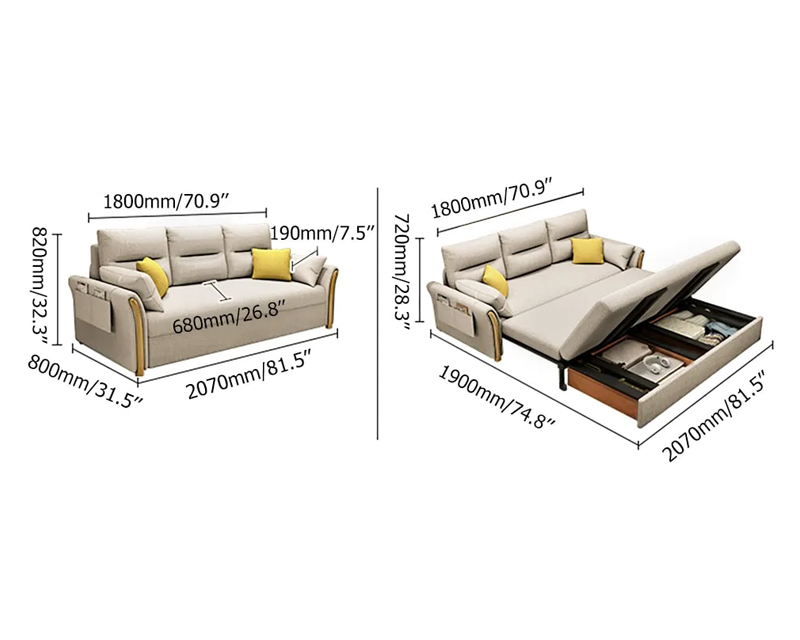 HMR King 3-Seater Convertible Sleeper Sofa - Beige, Linen