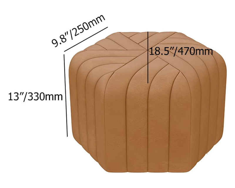 HMR Wide Hexagonal Pouf Ottoman - Brown, Velvet