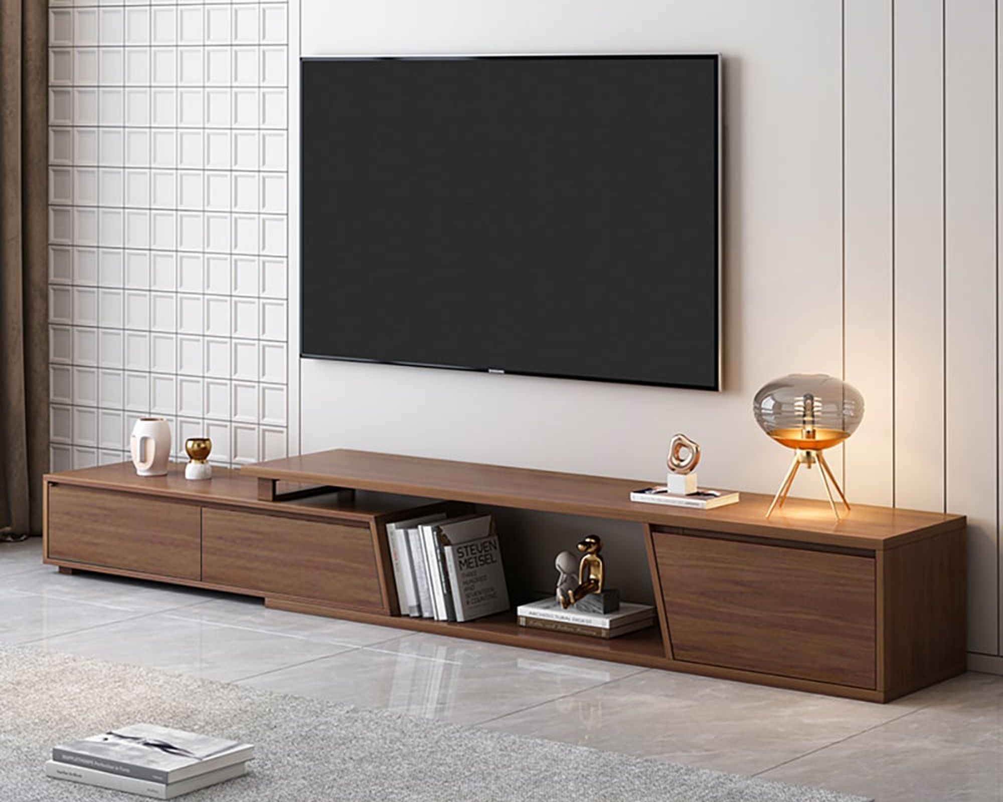 HMR Fero Extendable TV Stand with 3 Drawers (71"-120") - Walnut