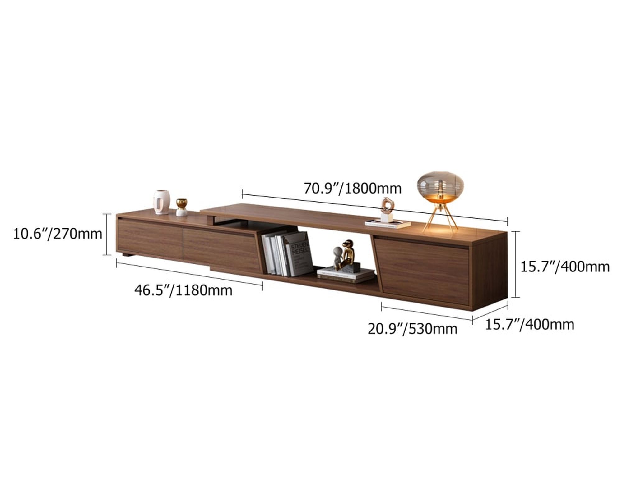 HMR Fero Extendable TV Stand with 3 Drawers (71"-120") - Walnut