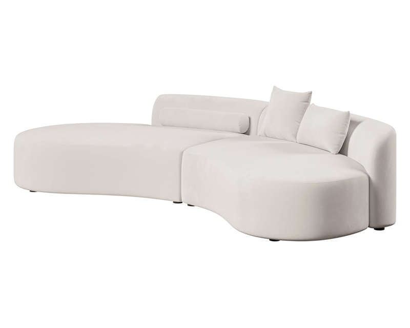 HMR 109" 2-Piece Curved Sectional Sofa with Pillows - White, Velvet