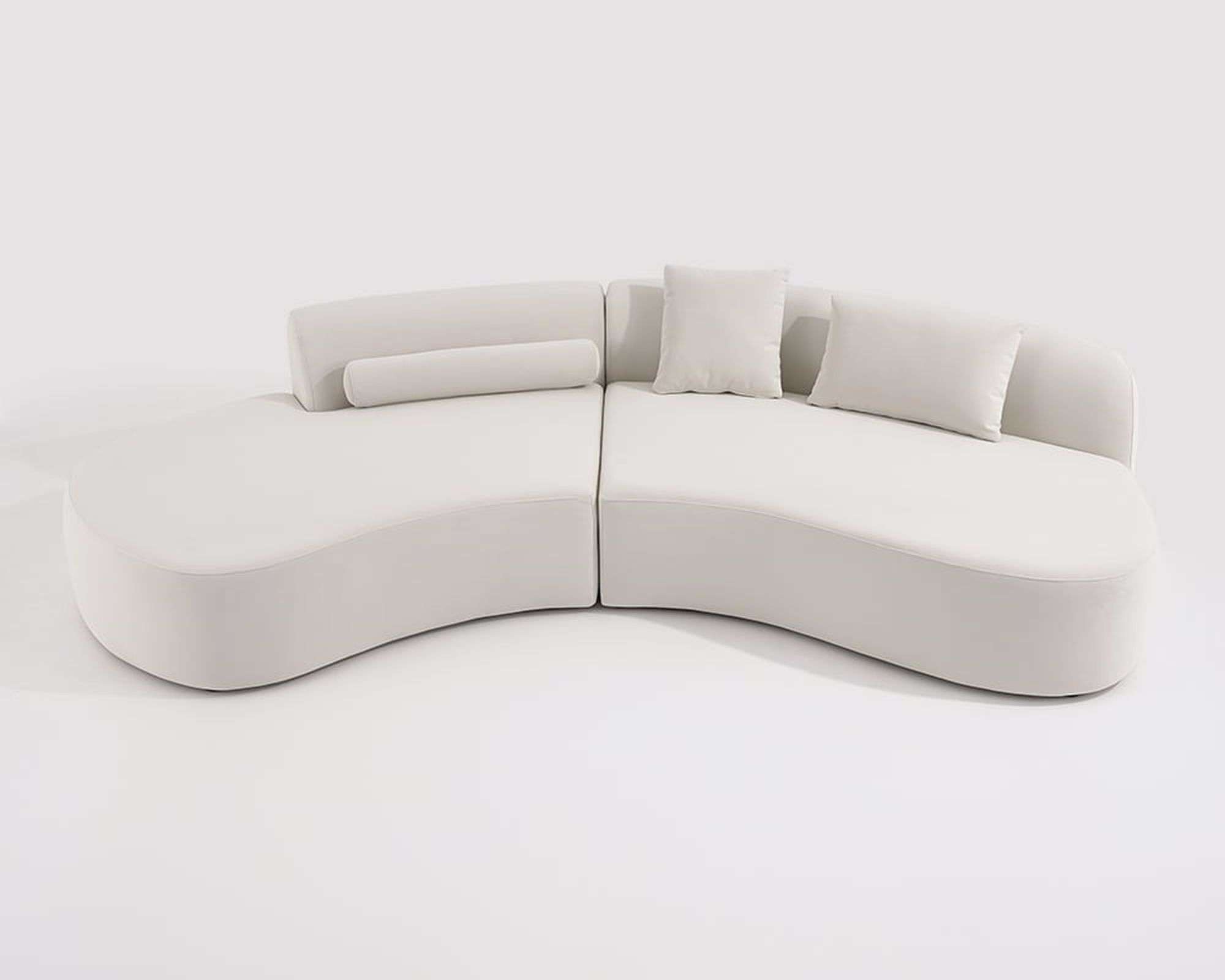 HMR 109" 2-Piece Curved Sectional Sofa with Pillows - White, Velvet