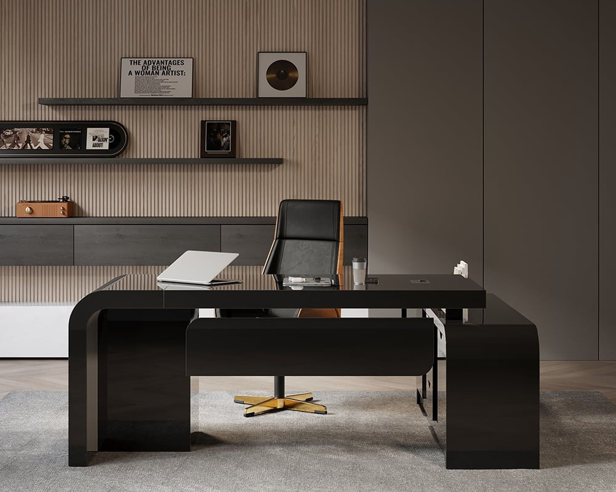 HMR Chicent L-shaped Modern Executive Desk with Ample Storage