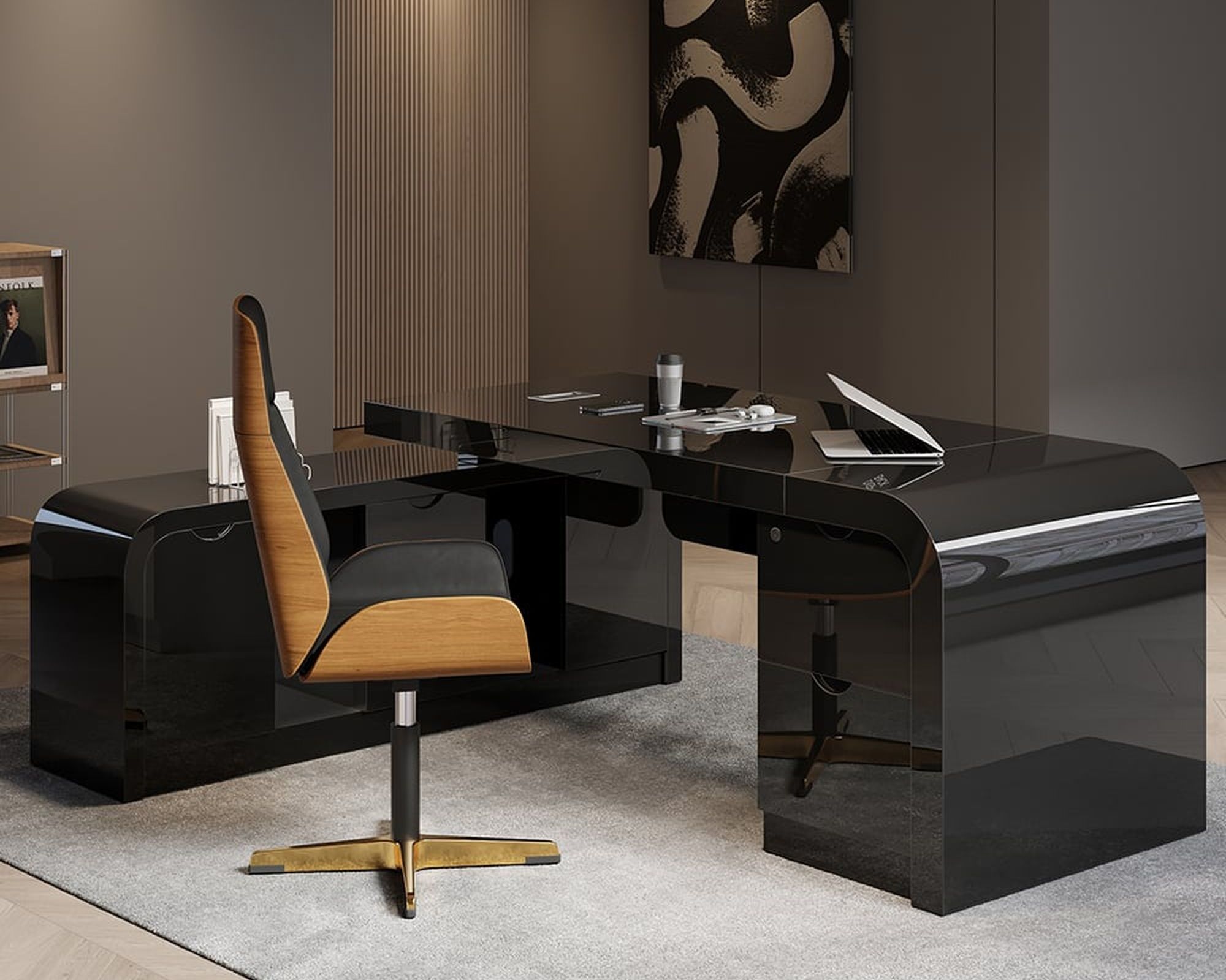 HMR Chicent L-shaped Modern Executive Desk with Ample Storage - Black, 70.9"L x 63.0"W x 29.9"H, Left Hand