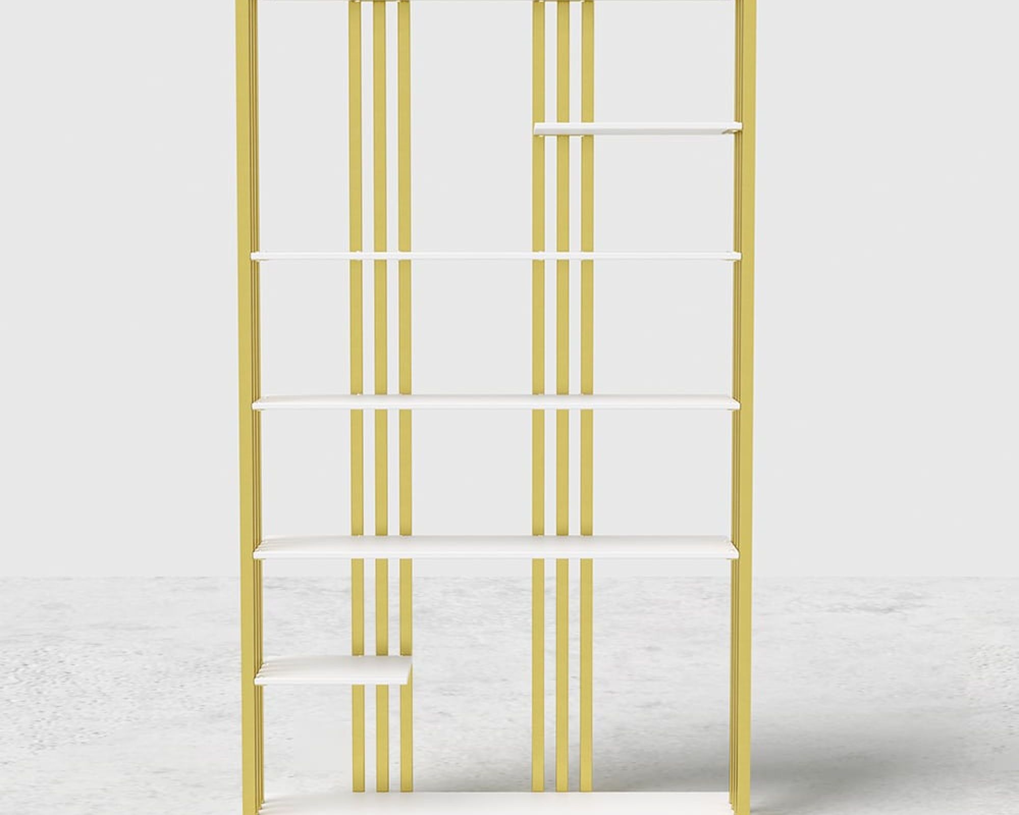 HMR Modern Etagere Bookshelf with 6-Shelf - White/Gold