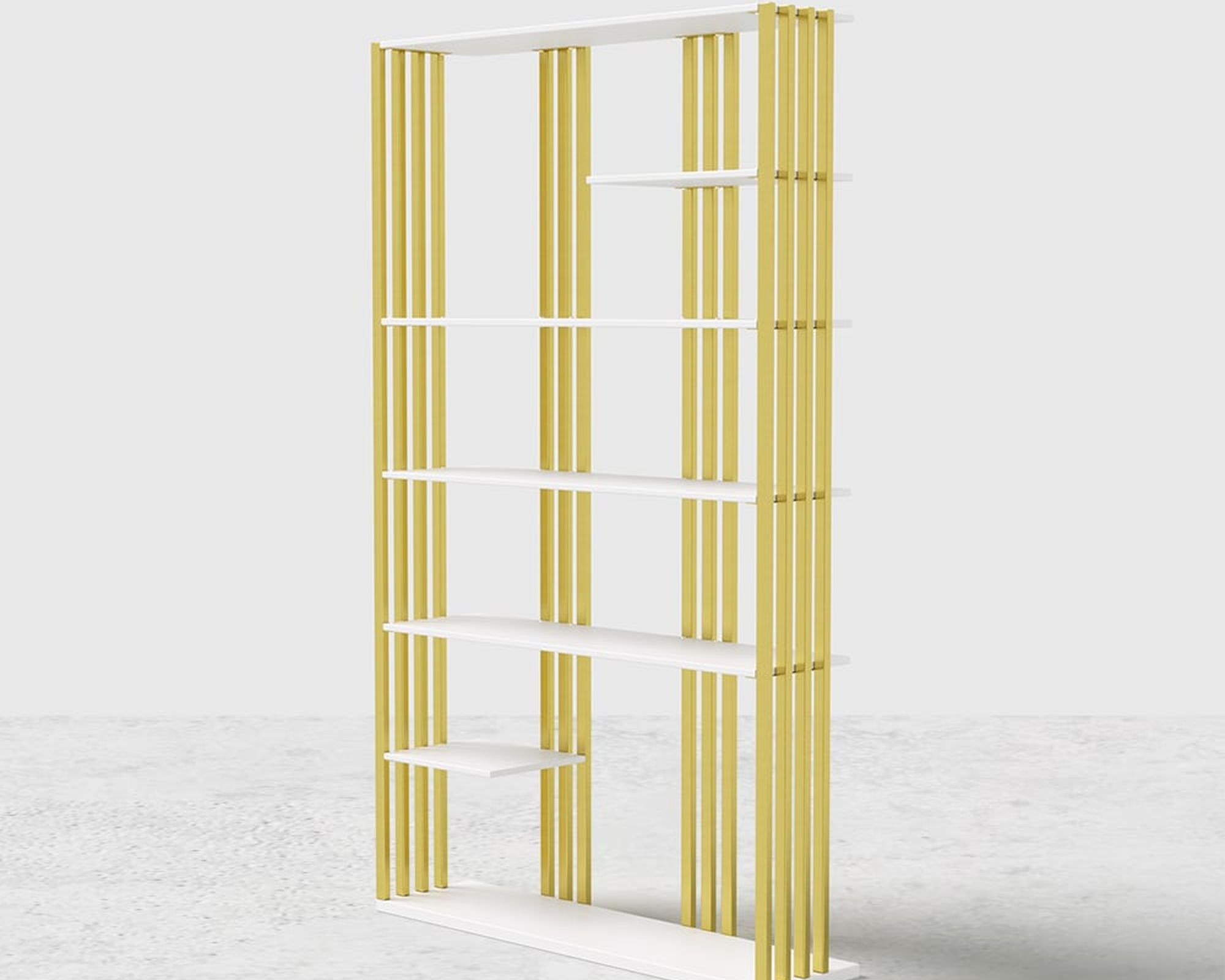 HMR Modern Etagere Bookshelf with 6-Shelf - White/Gold