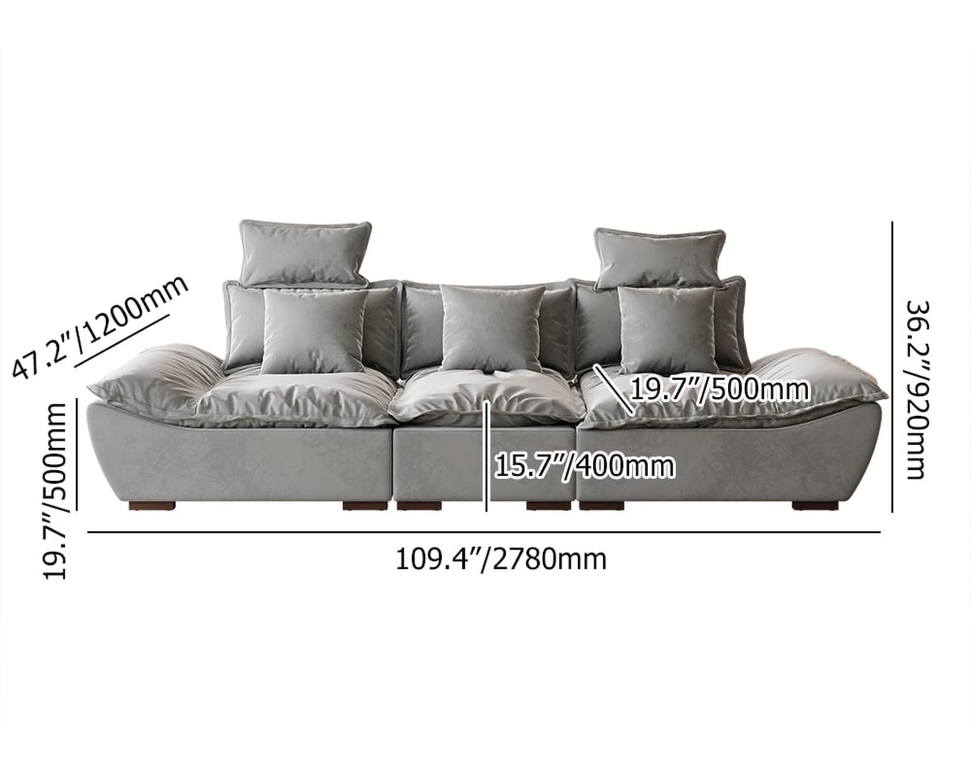 HMR 109.4" Modern Leath-Aire 3 Seater Deep Sofa with Adjustable Backrest Sailboat - Gray