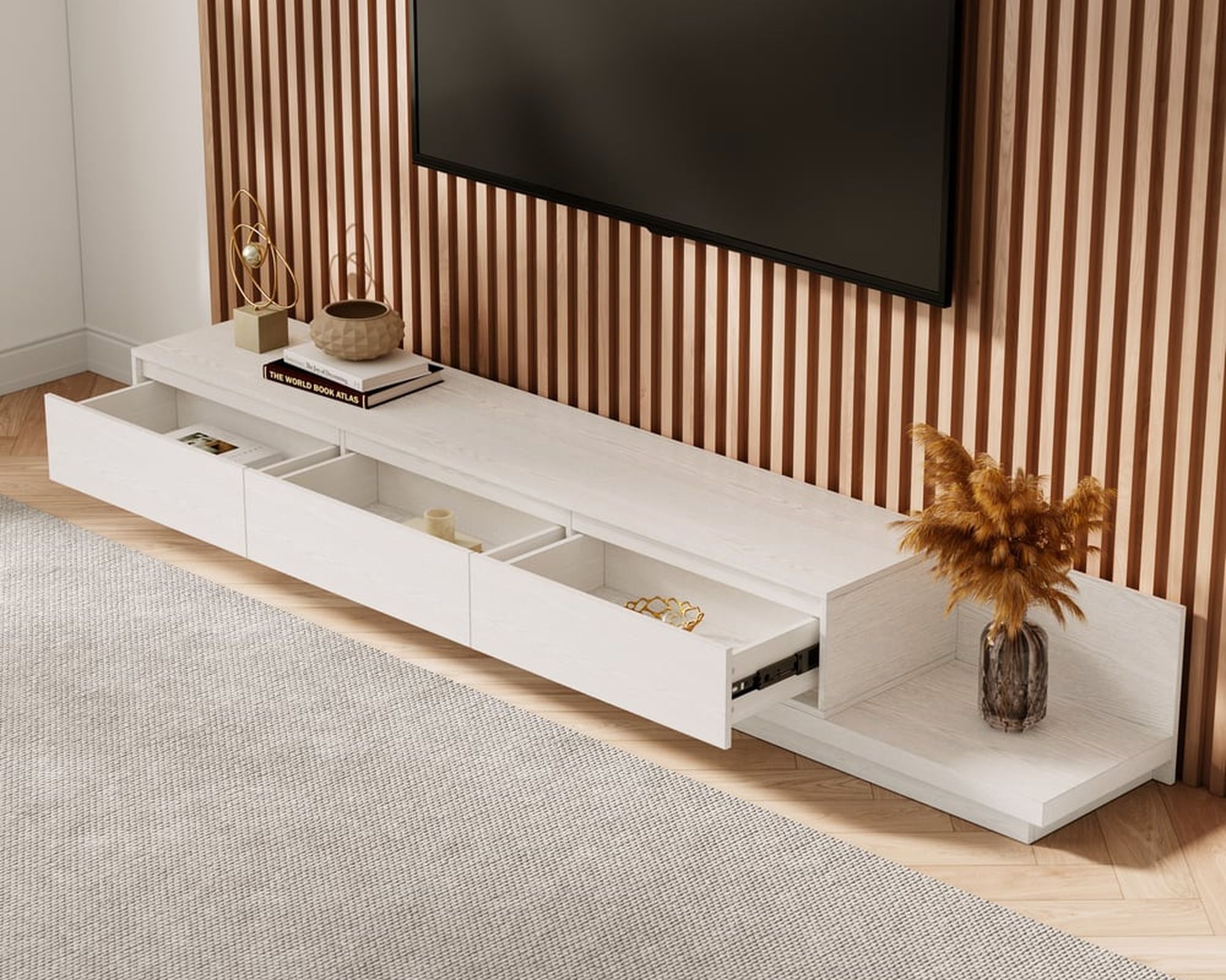 HMR Fero Extendable TV Stand with Drawers - White, MDF, 79"