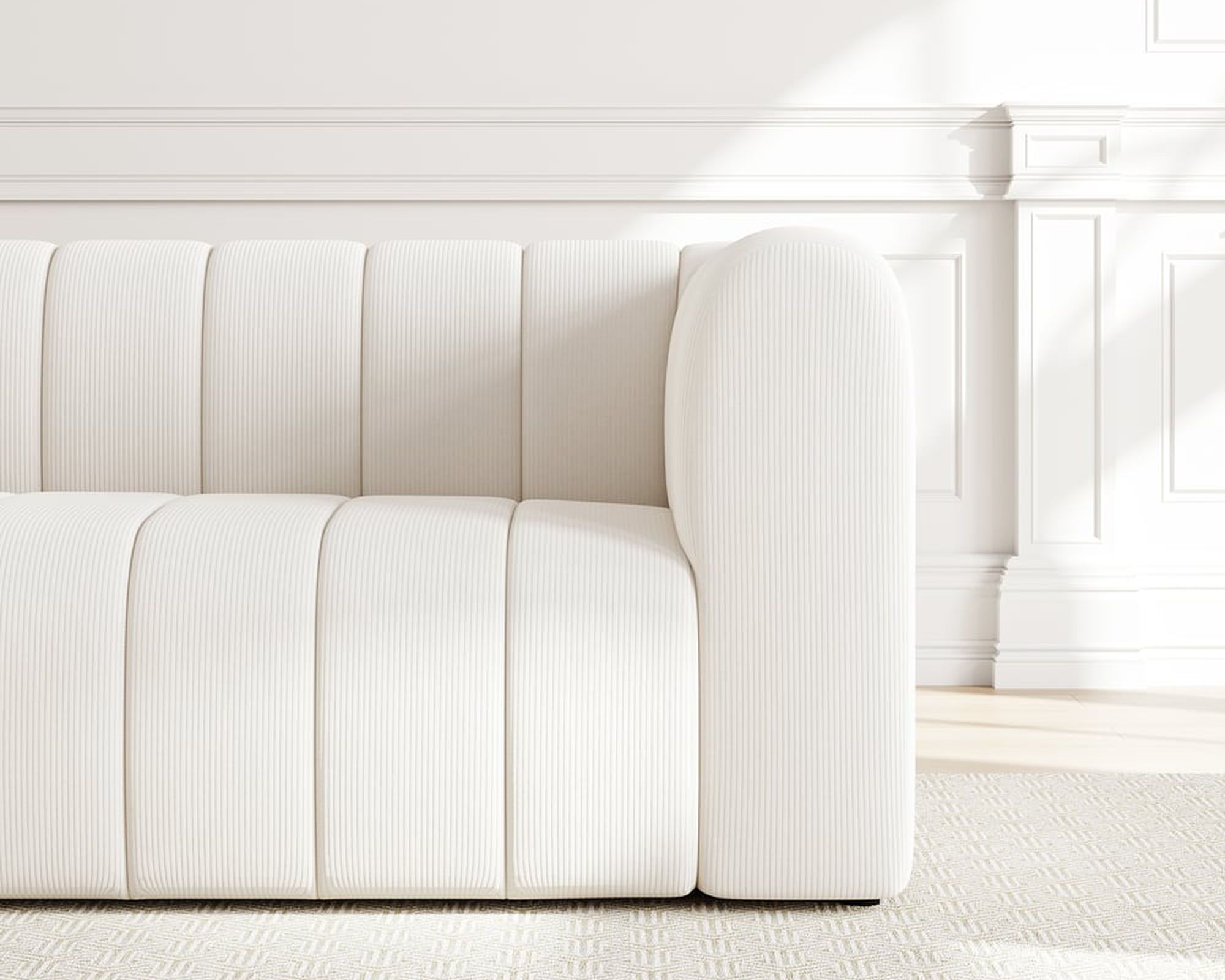 HMR Modern 3-Seater Sofa with Corduroy Upholstered - Off-White