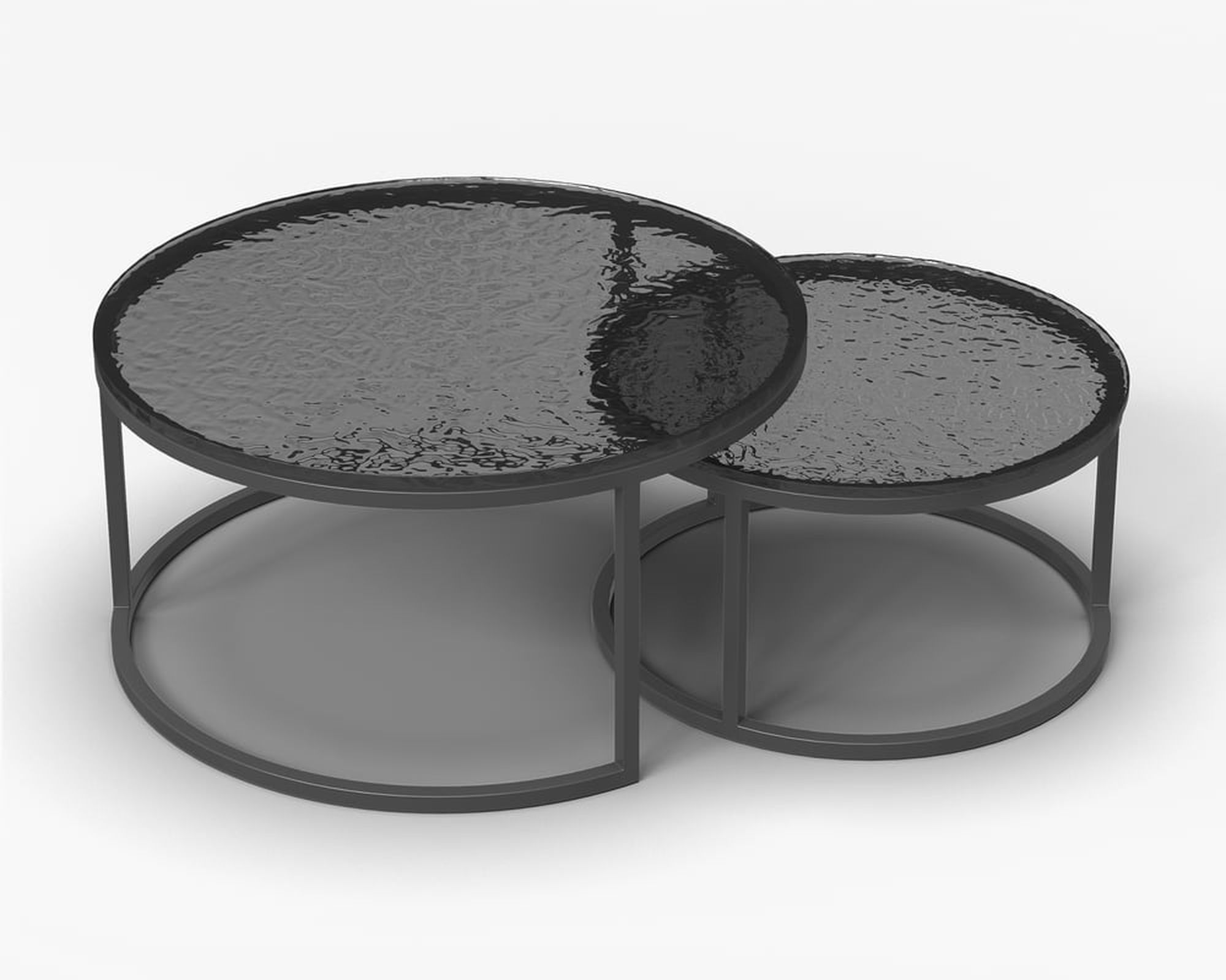 HMR Fero Round Nesting Coffee Table Set (24"-32") - Gray/Black, Glass