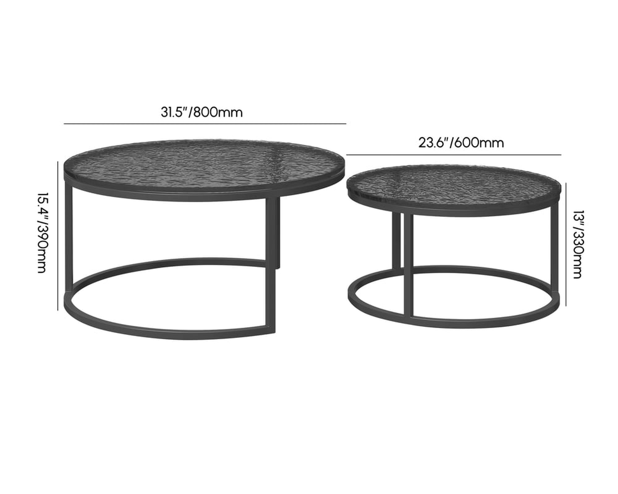 HMR Fero Round Nesting Coffee Table Set (24"-32") - Gray/Black, Glass