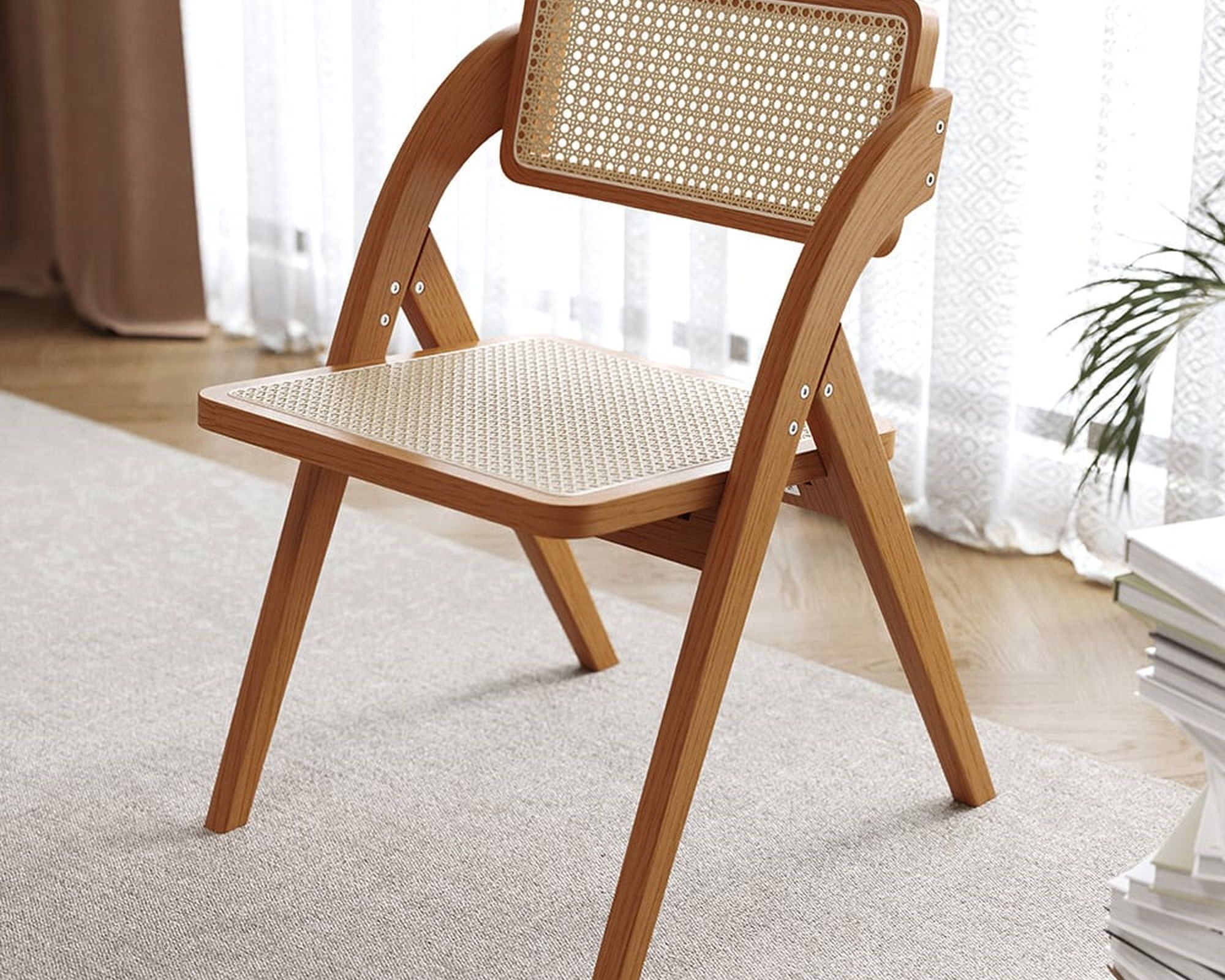 HMR Japandi Folding Solid Wood Natural Dining Chairs