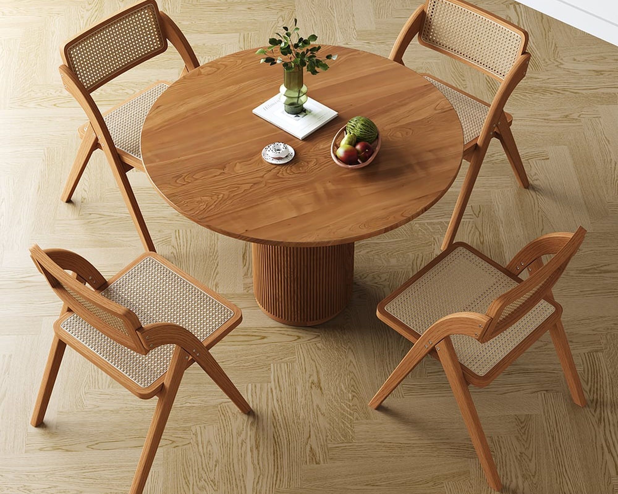 HMR Japandi Folding Solid Wood Natural Dining Chairs - Walnut, 8-Pieces