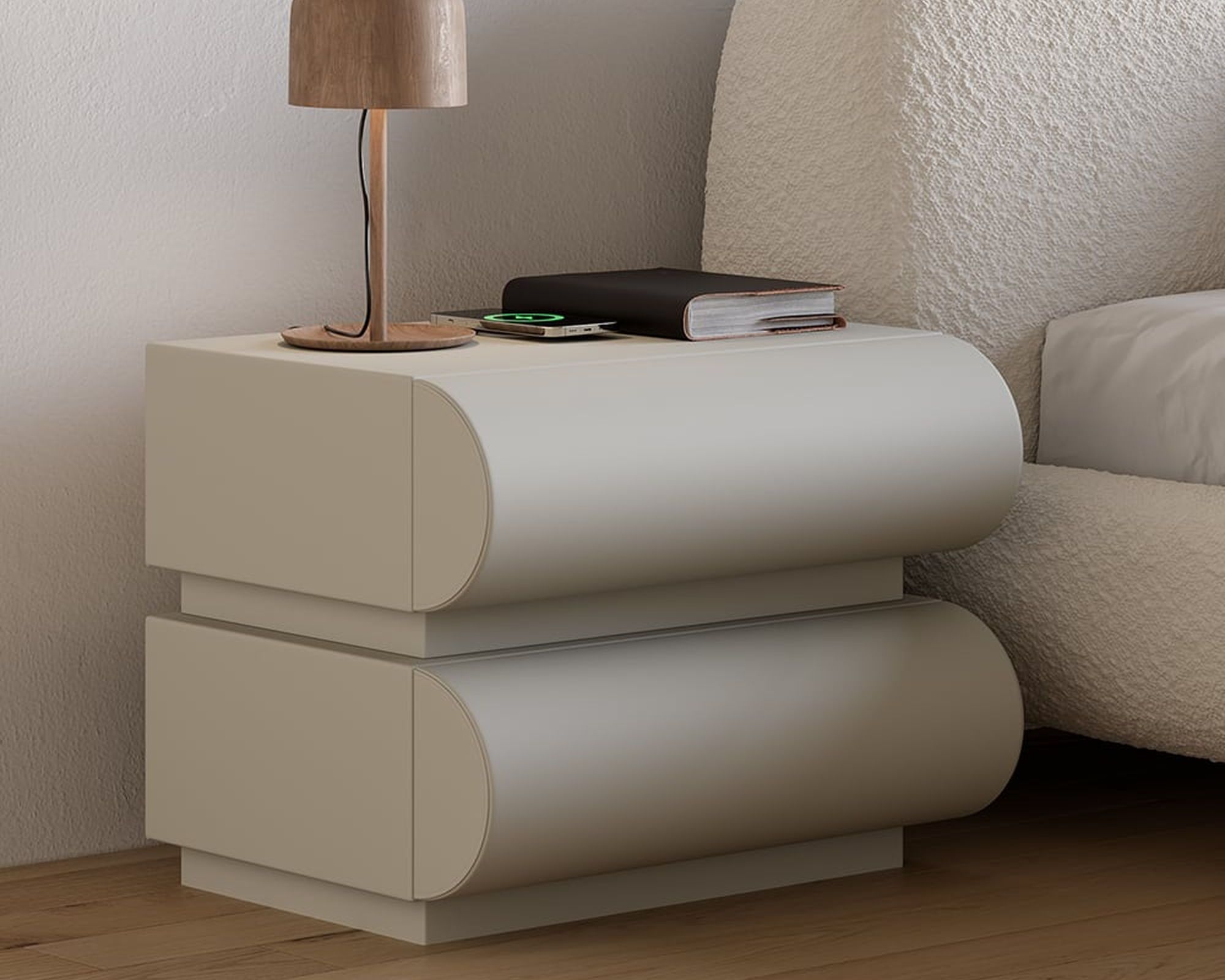 HMR Humply Modern Leather Smart Nightstand with Wireless Charger Drawers