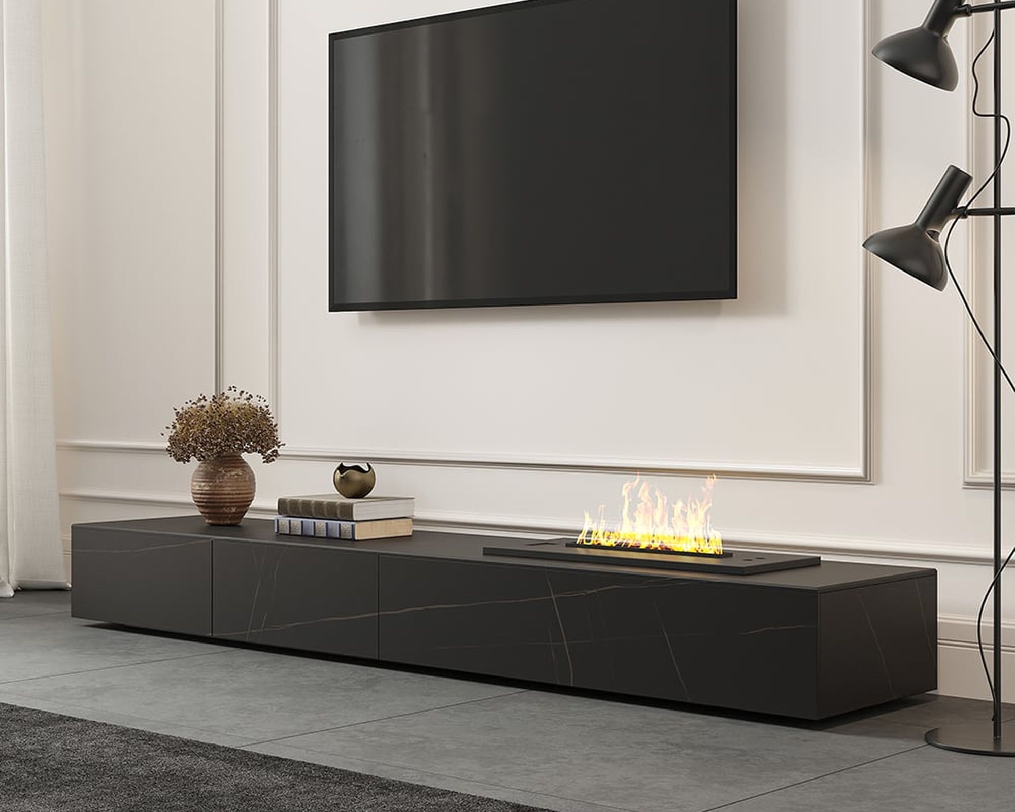 HMR Sintered Stone Electric Fireplace Humidifier TV Stand