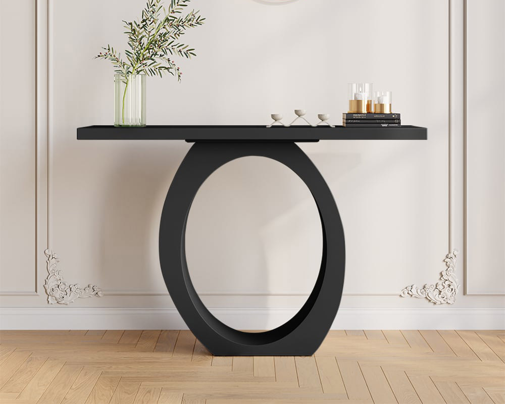 HMR - 39.4" Modern Console Table with Circle Base White Wooden Entryway Table