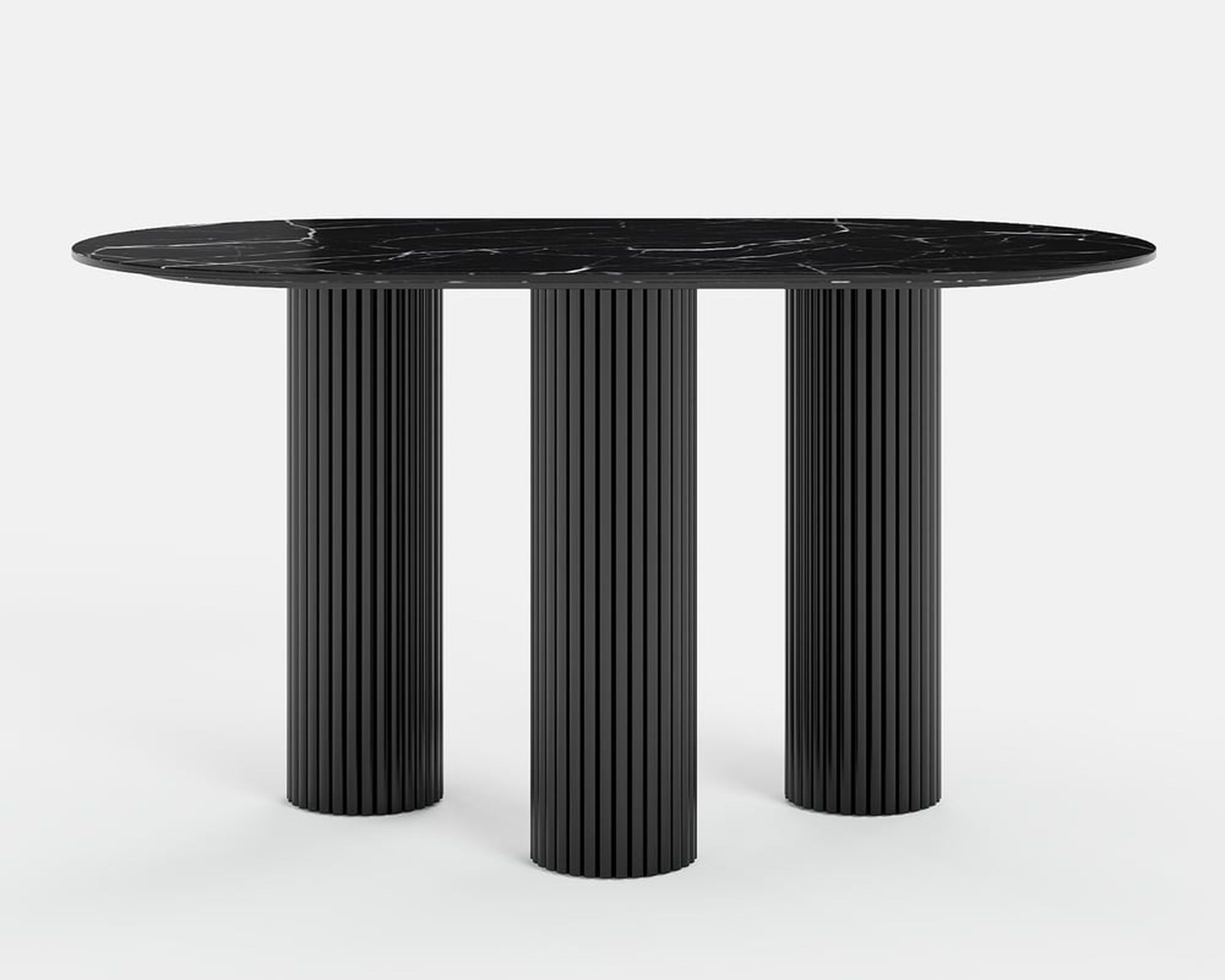 HMR Modern Round Sintered Stone Dining Table - Black, 55.1"L x 29.5"W x 29.5"H