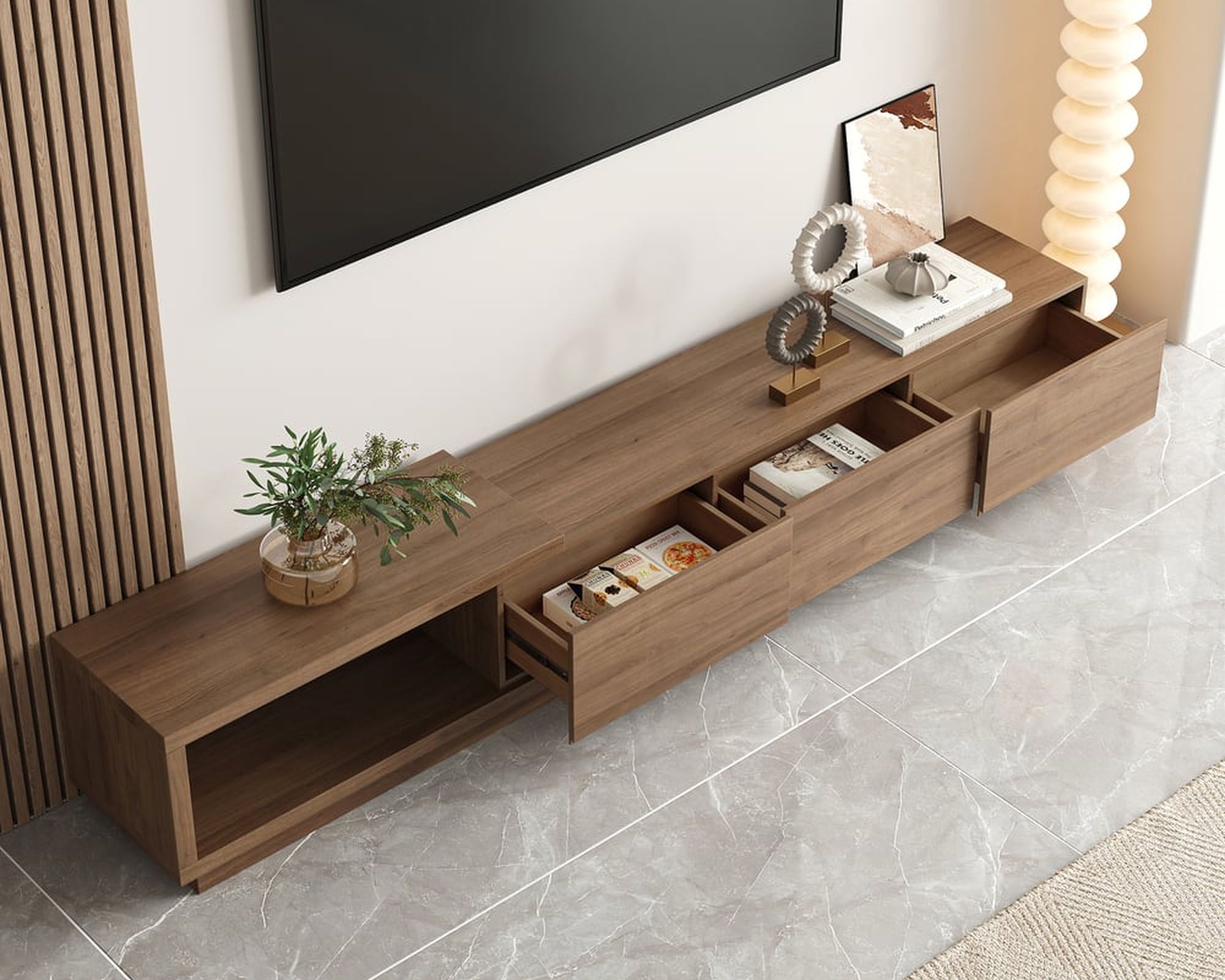 HMR Quoint Extendable TV Stand with 3 Drawers (71"-100") - Walnut, MDF