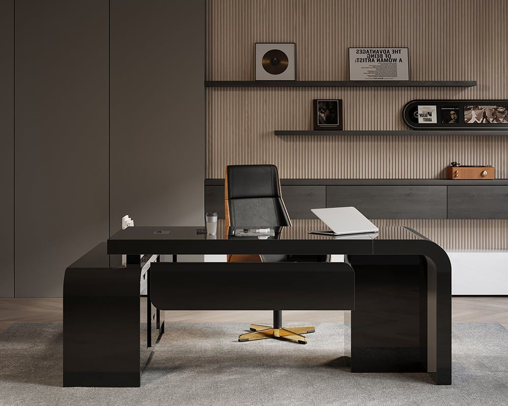 HMR Chicent L-shaped Modern Executive Desk with Ample Storage - Black, 70.9"L x 63.0"W x 29.9"H, Right Hand