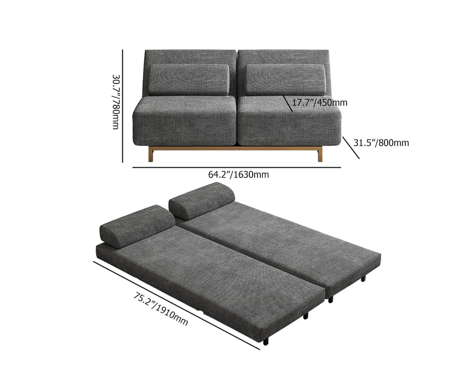 HMR 64" Queen 2-Seater Linen Convertible Futon Bed with Pillows - Gray