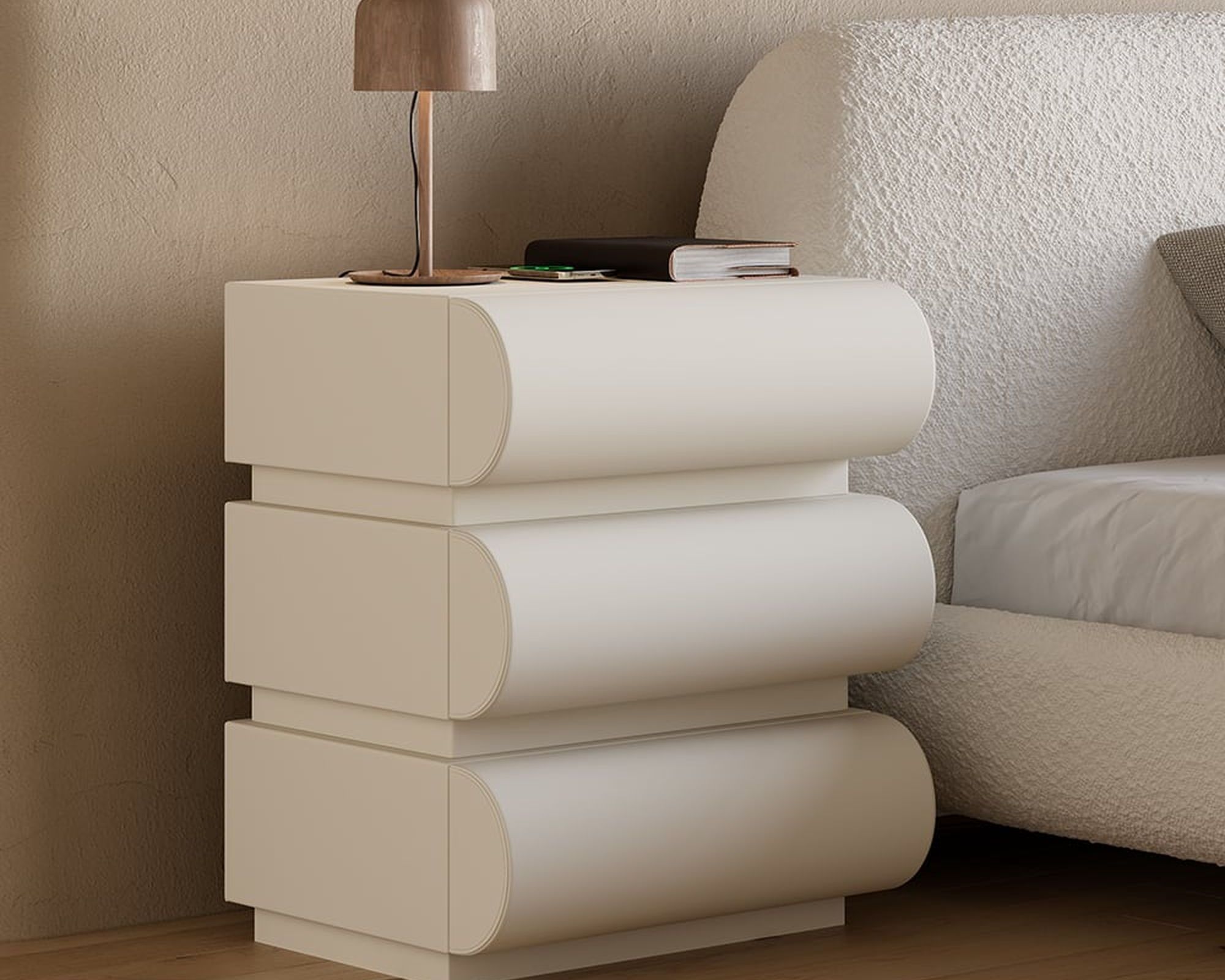 HMR Humply Modern Leather Smart Nightstand with Wireless Charger Drawers