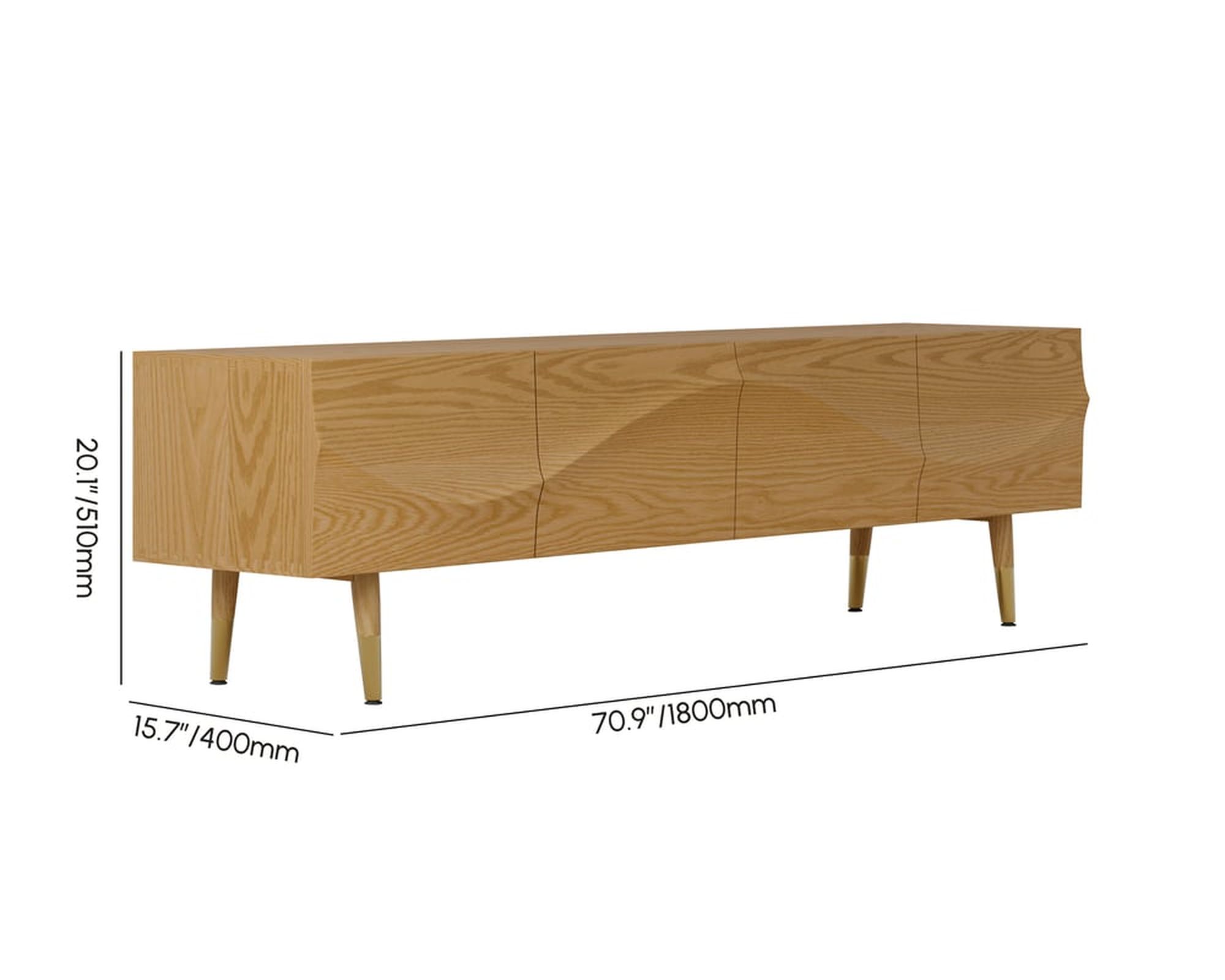 HMR Lake Mid Century TV Stand with Wavy Design Storage 4 Drawers for TVs Up to 75" - Natural