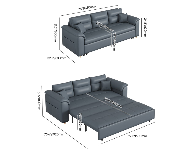 HMR Queen 2-Seater Sleeper Sofa - Deep Gray, Leath-aire