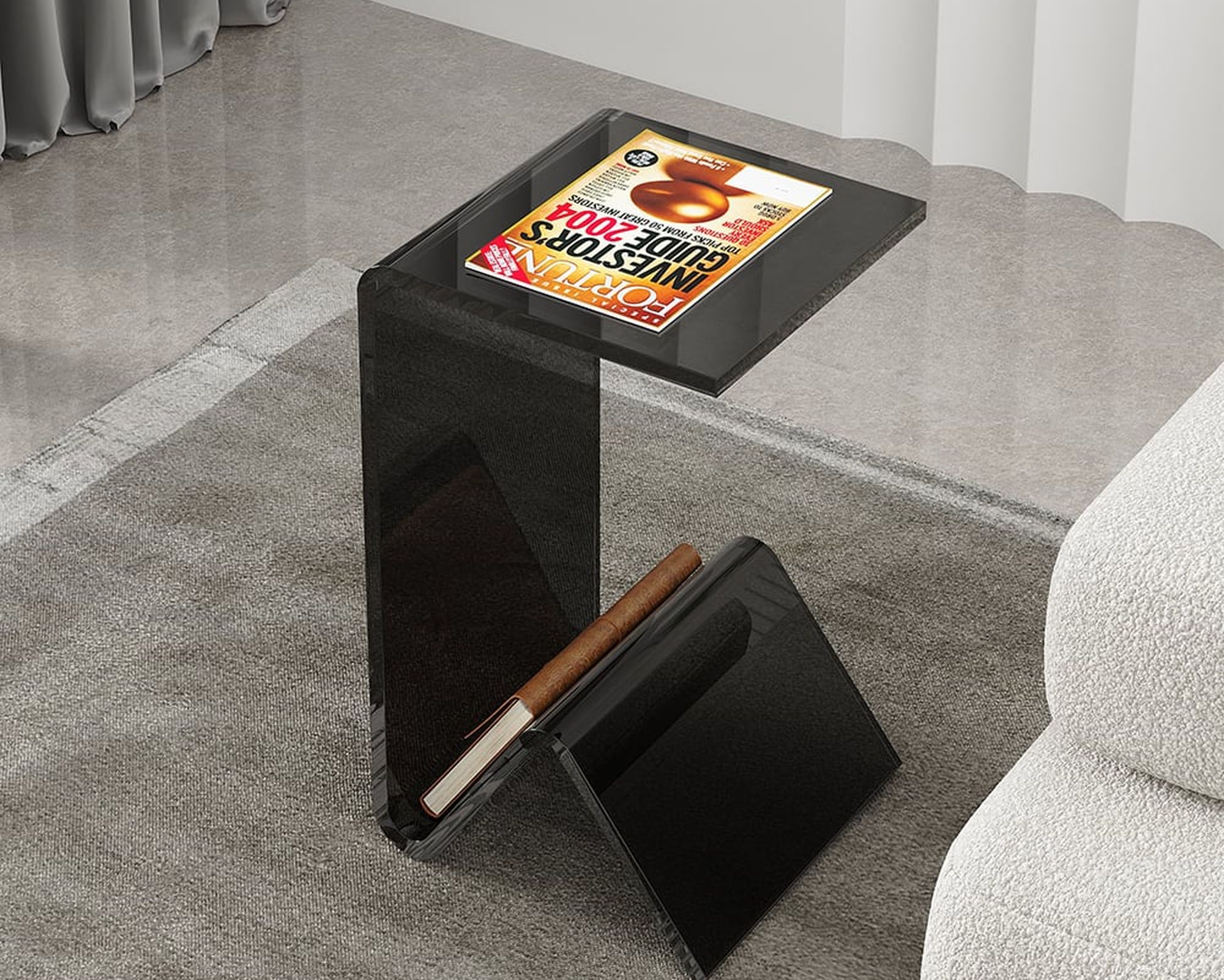 HMR C-shaped End Table with Storage Transparent Acrylic Small Space Side Table - Black