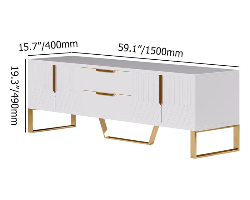 HMR Aro Modern Wood TV Stand with 2 Drawers & 4 Doors Small Media Console - White, 59.1''W x 15.7''D x 19.3''H