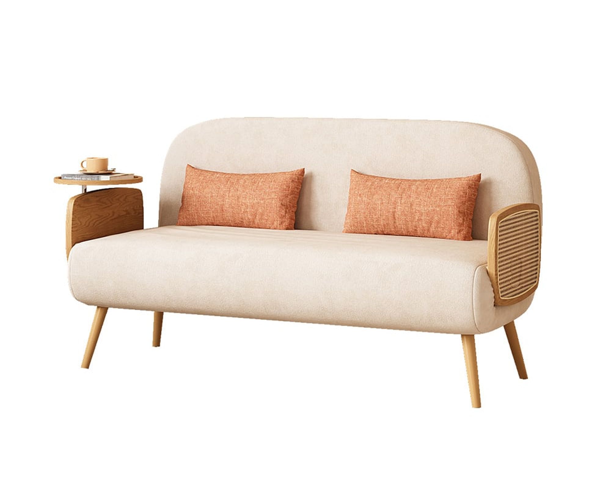 HMR Linen & Rattan Sleeper Sofa with Tray - Beige, Full Size