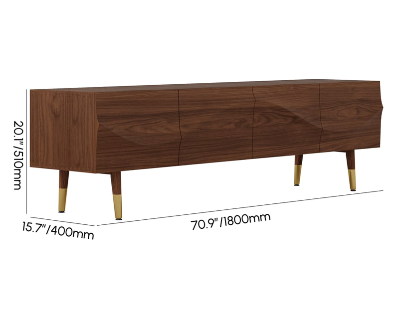 HMR Lake Mid Century TV Stand with Wavy Design Storage 4 Drawers for TVs Up to 75" - Walnut