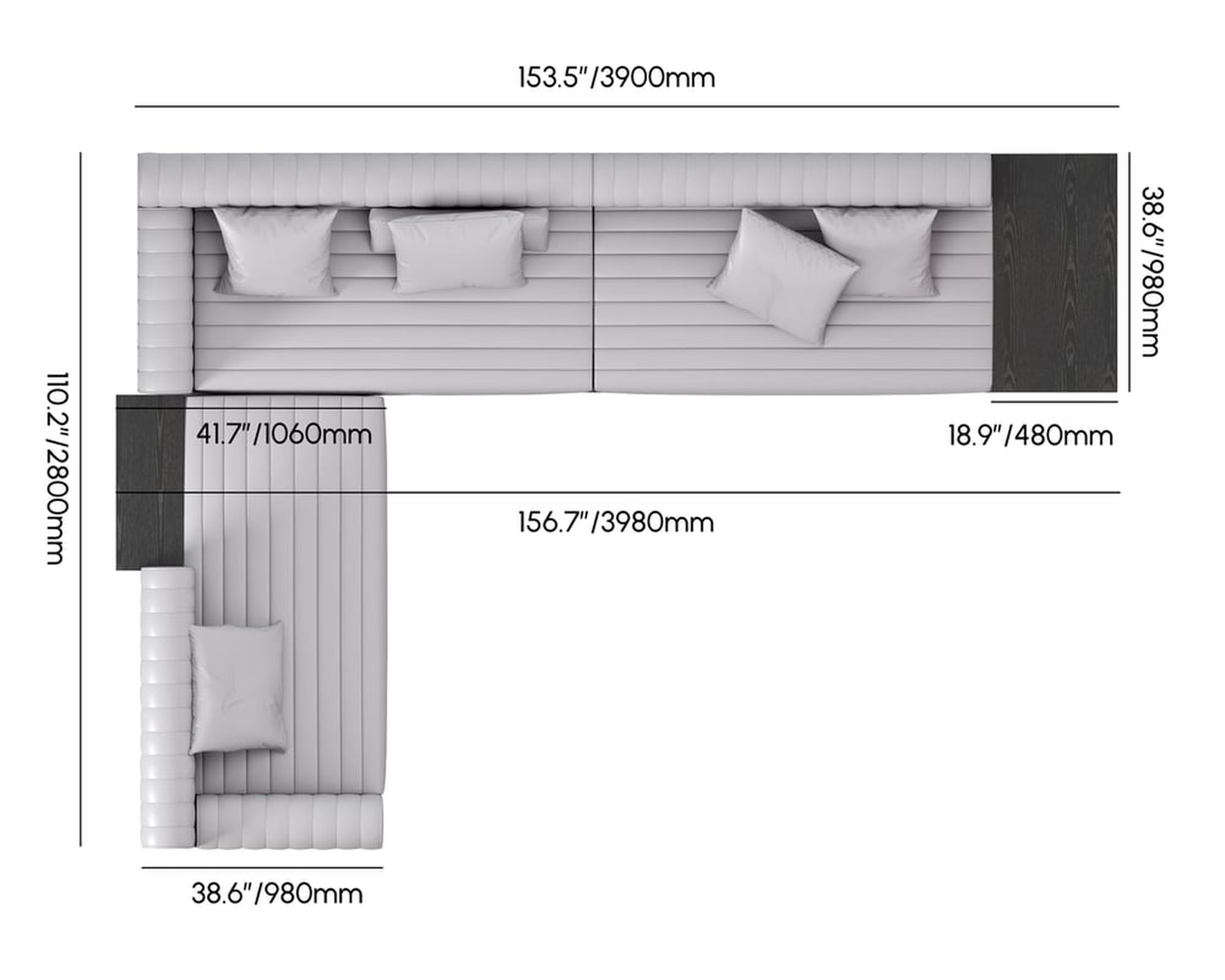 HMR 157" Modern Corner L-Shaped Sectional Sofa with Side Open Storage - Light Gray, Faux Leather